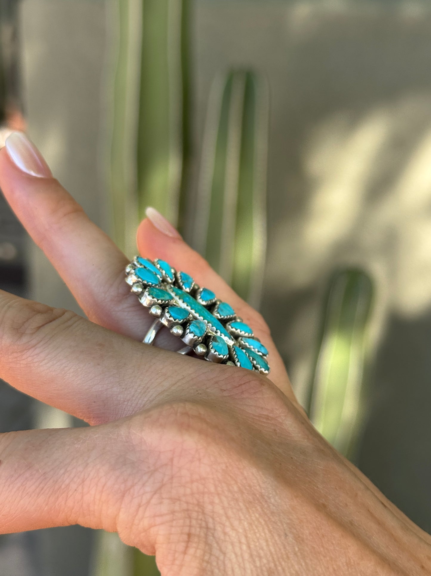 Turquoise Sterling Silver cluster ring, adjustable