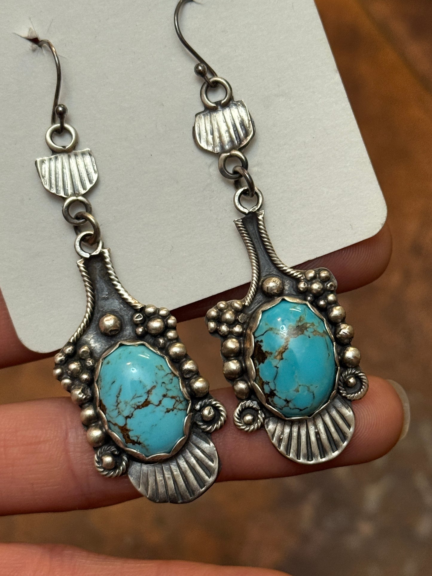 Harold Begay unique sterling silver Royston turquoise earrings