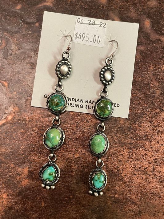 Turquoise 3 stone dangle earrings