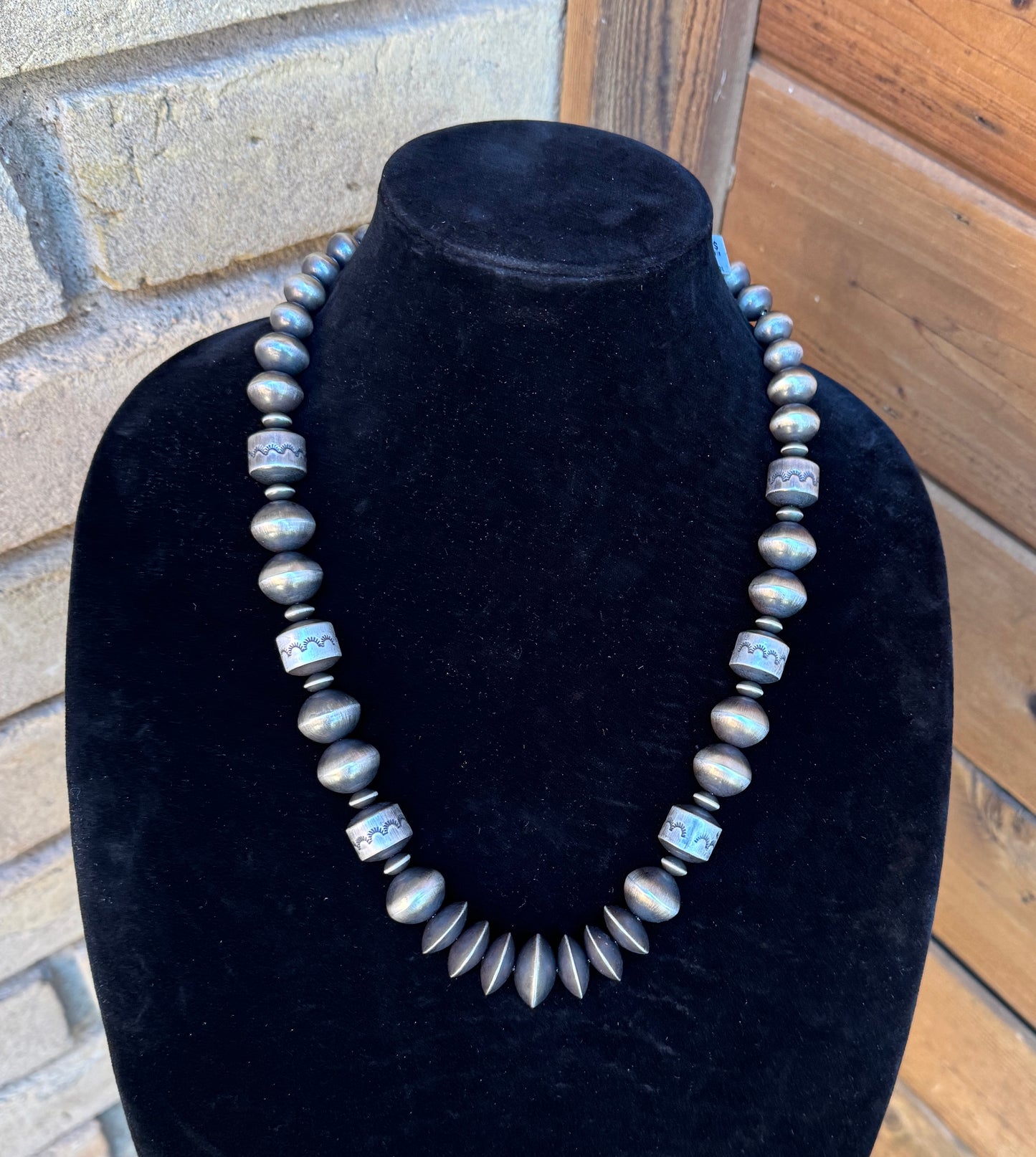 Navajo pearls with stamped barrels by Rose Martin