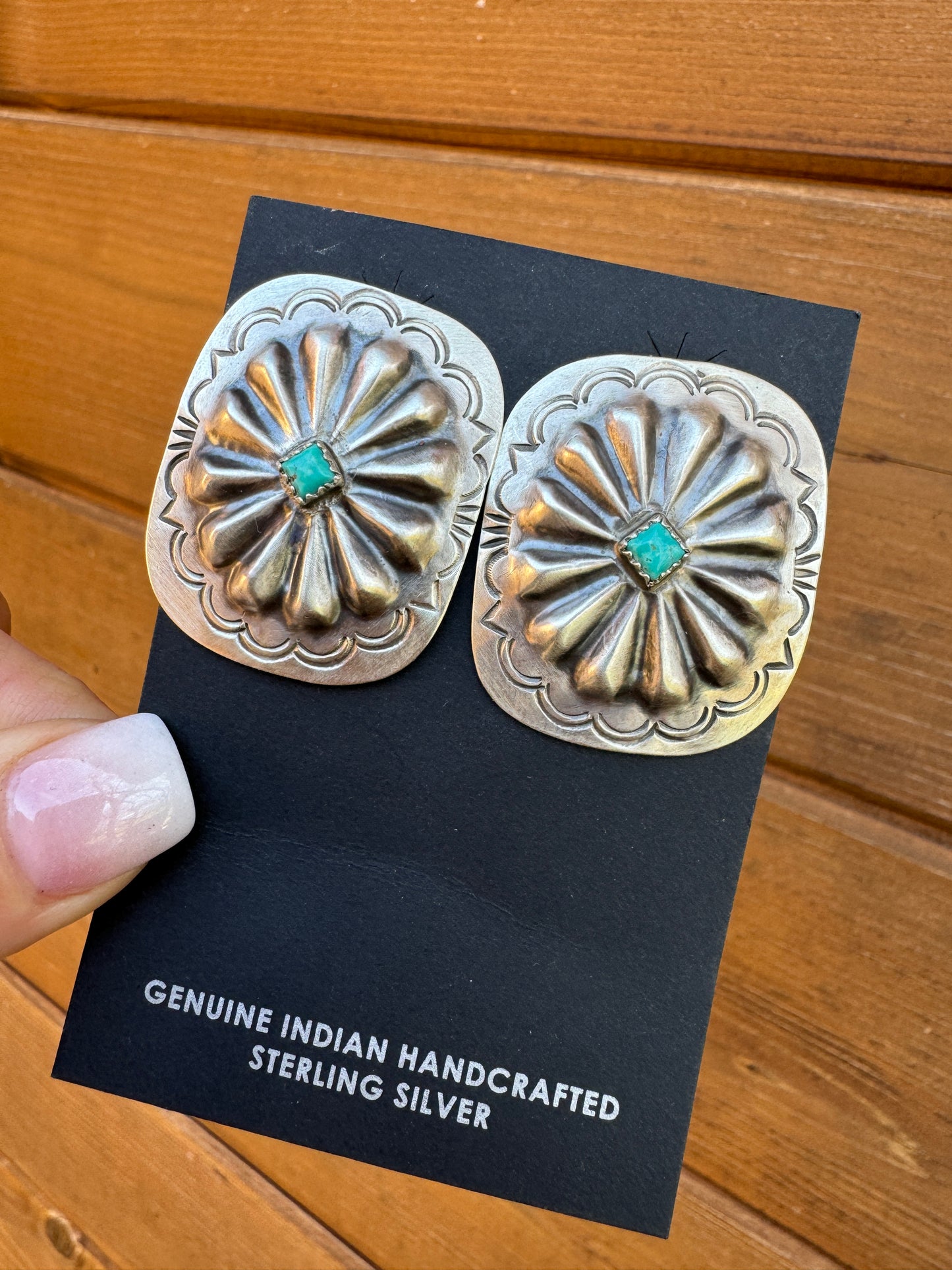 Turquoise and sterling silver stamped earrings