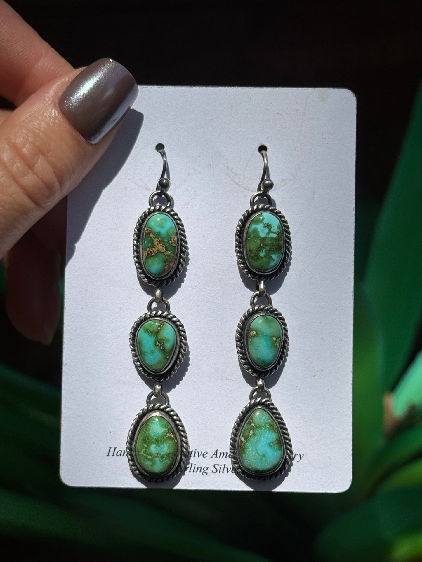 Angela Martin Sterling Silver Sonoran Gold 3 stone dangle earrings