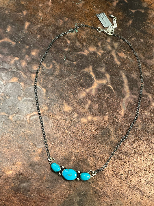 Kingman turquoise 3 stone necklace