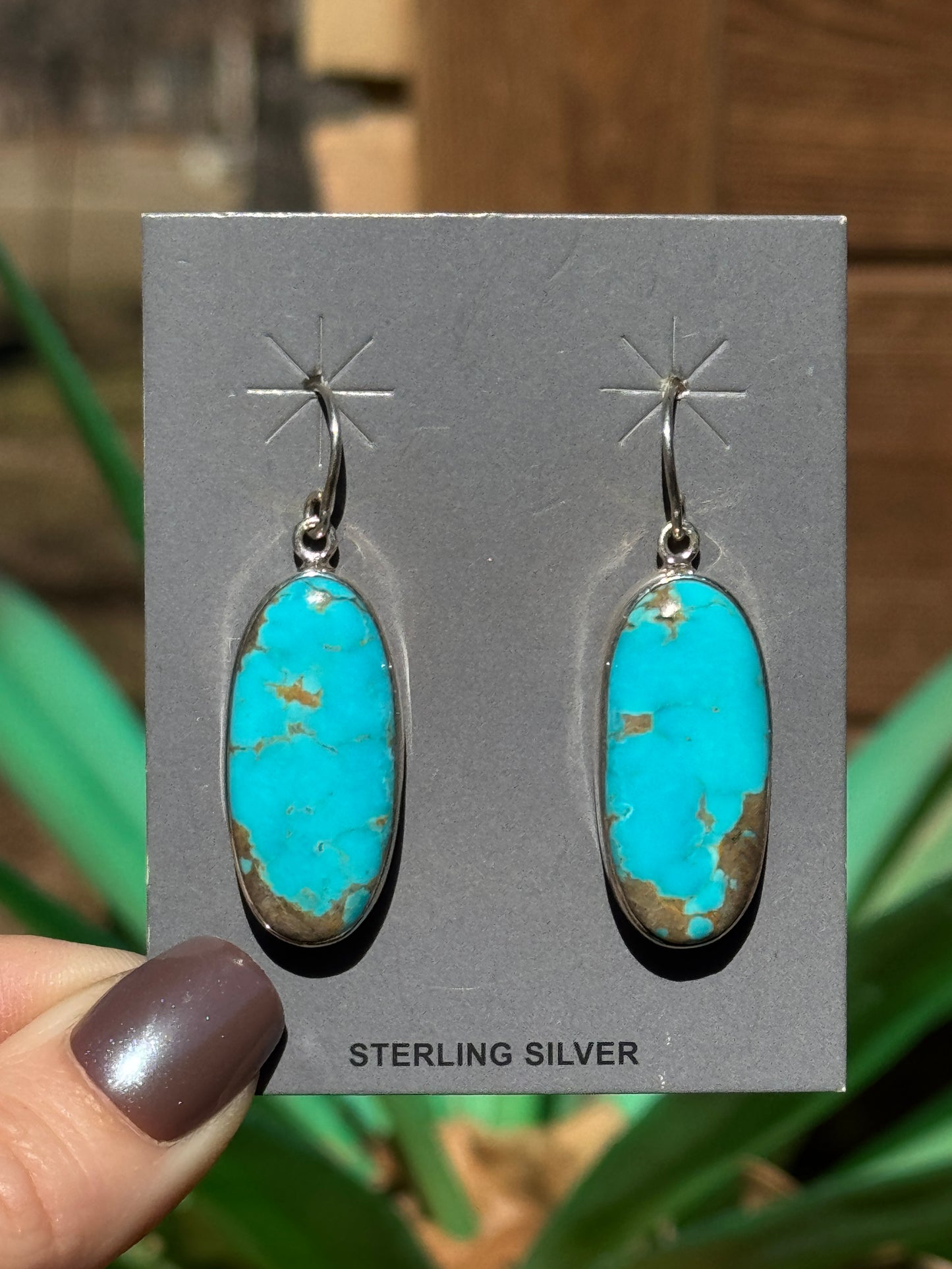 Turquoise Sterling Silver oval dangle earrings