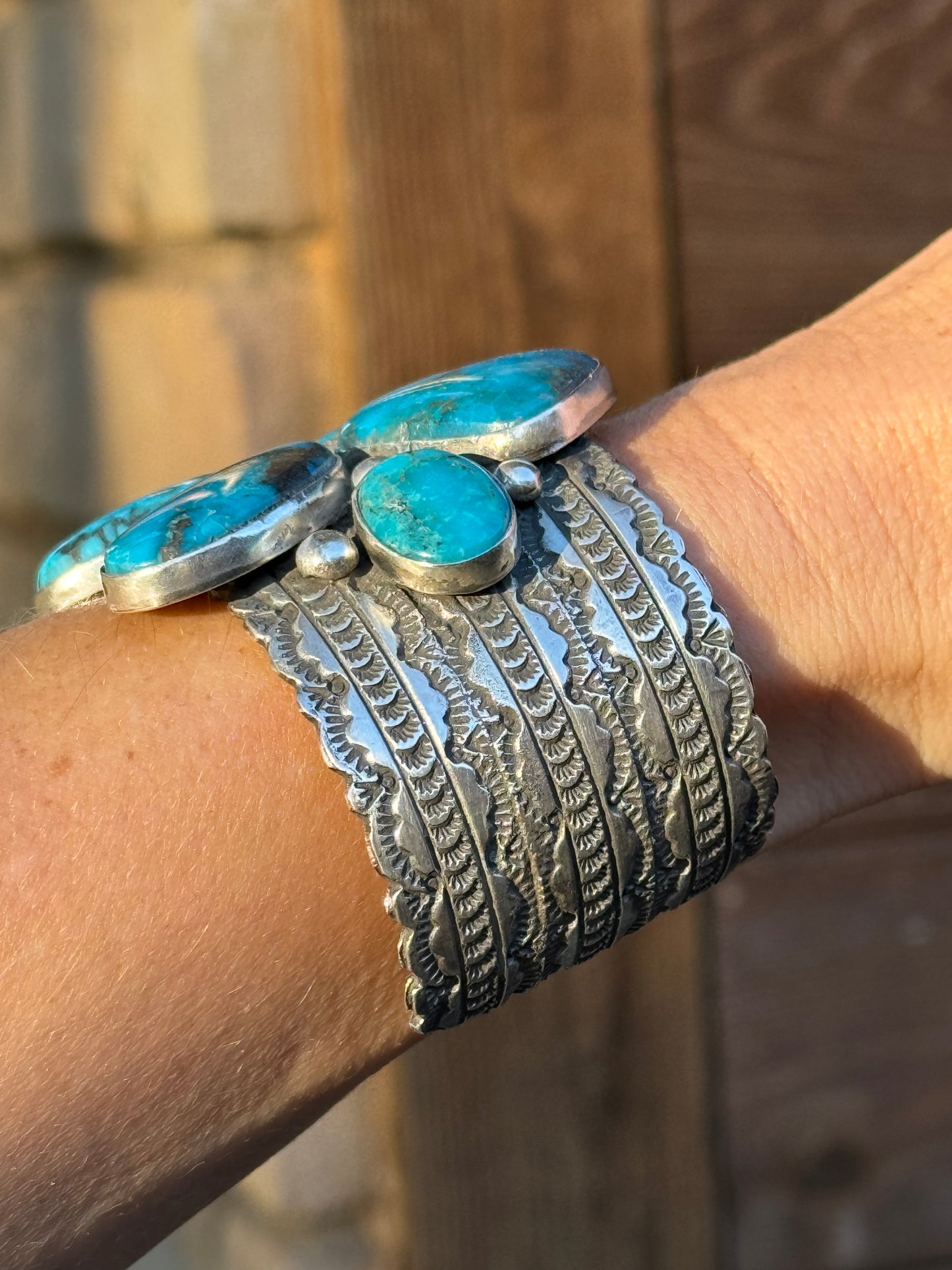 Amazing turquoise stamped cuff