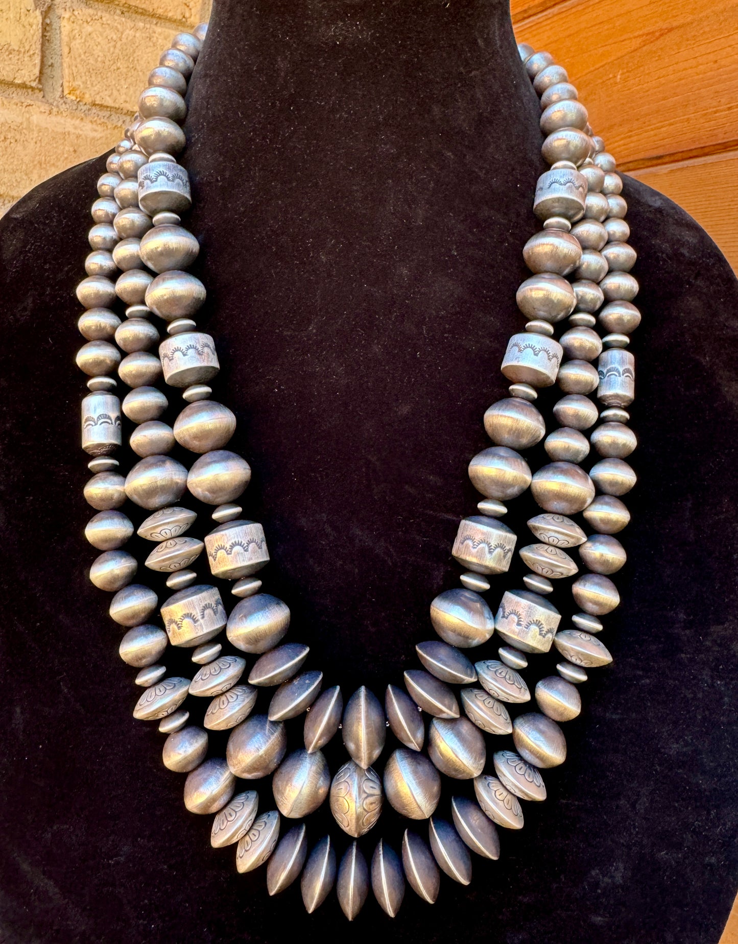 Navajo pearls with stamped barrels by Rose Martin