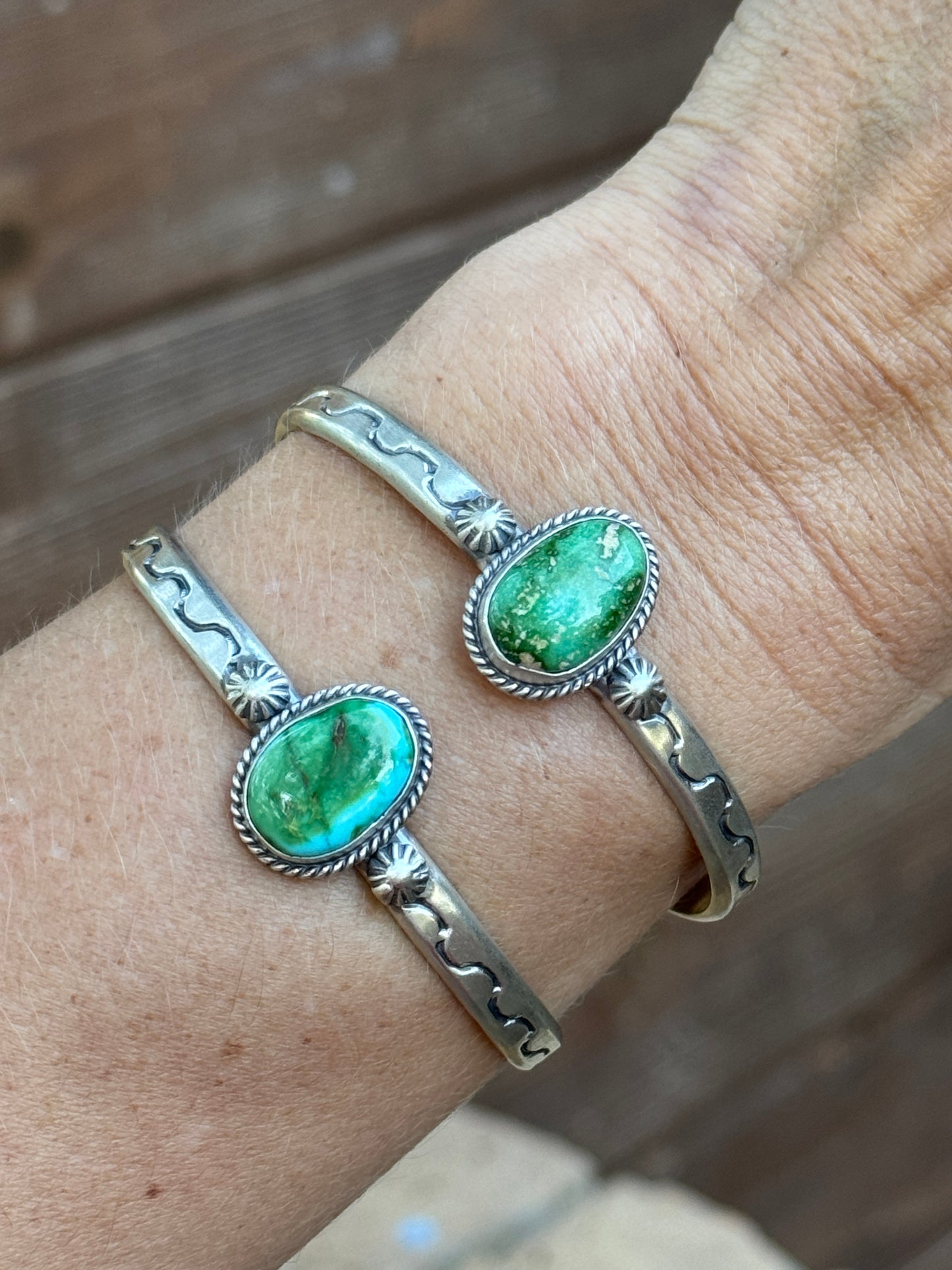 Turquoise stone stamped cuff