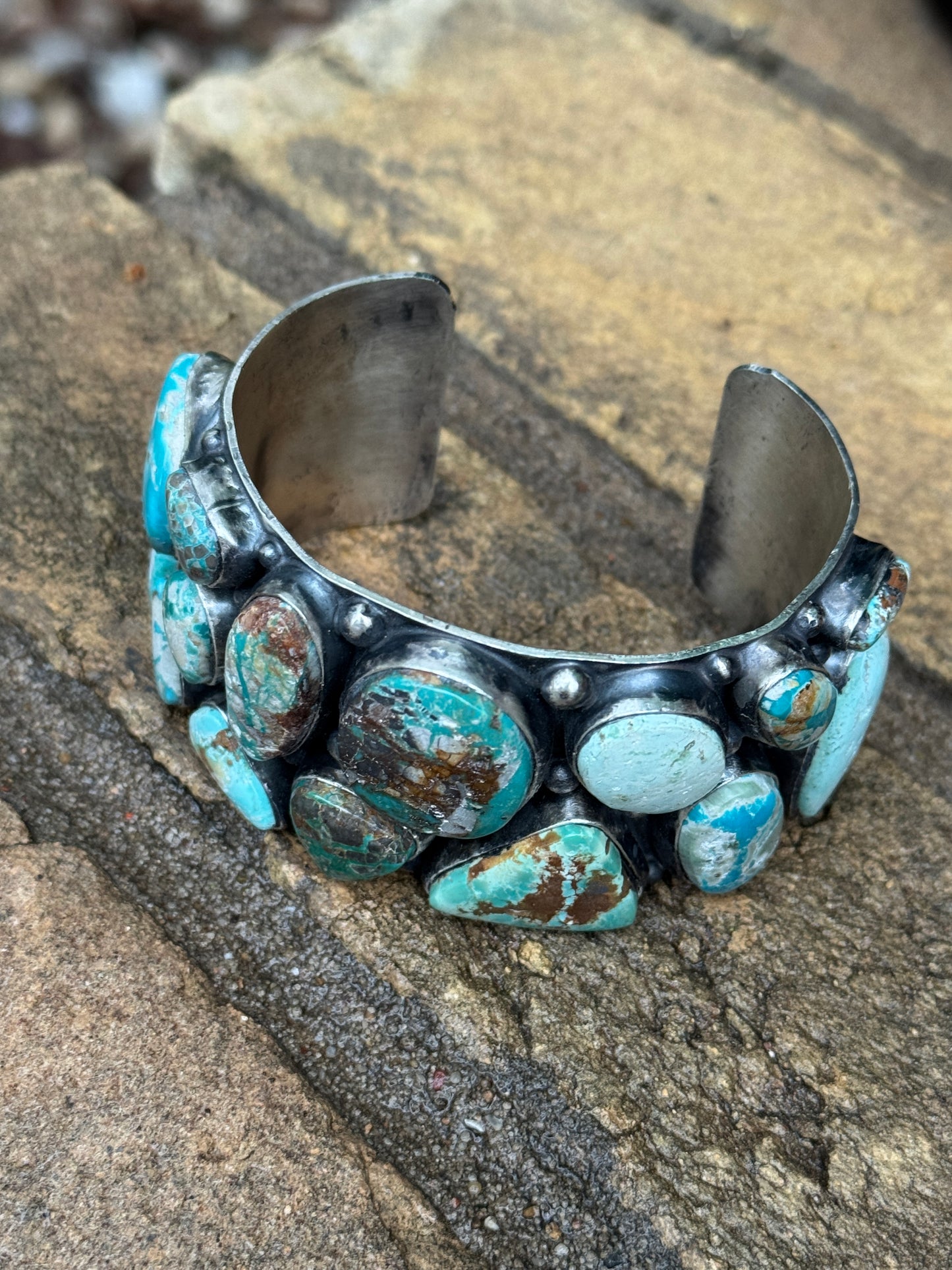 A Spencer mixed turquoise Sterling silver cuff