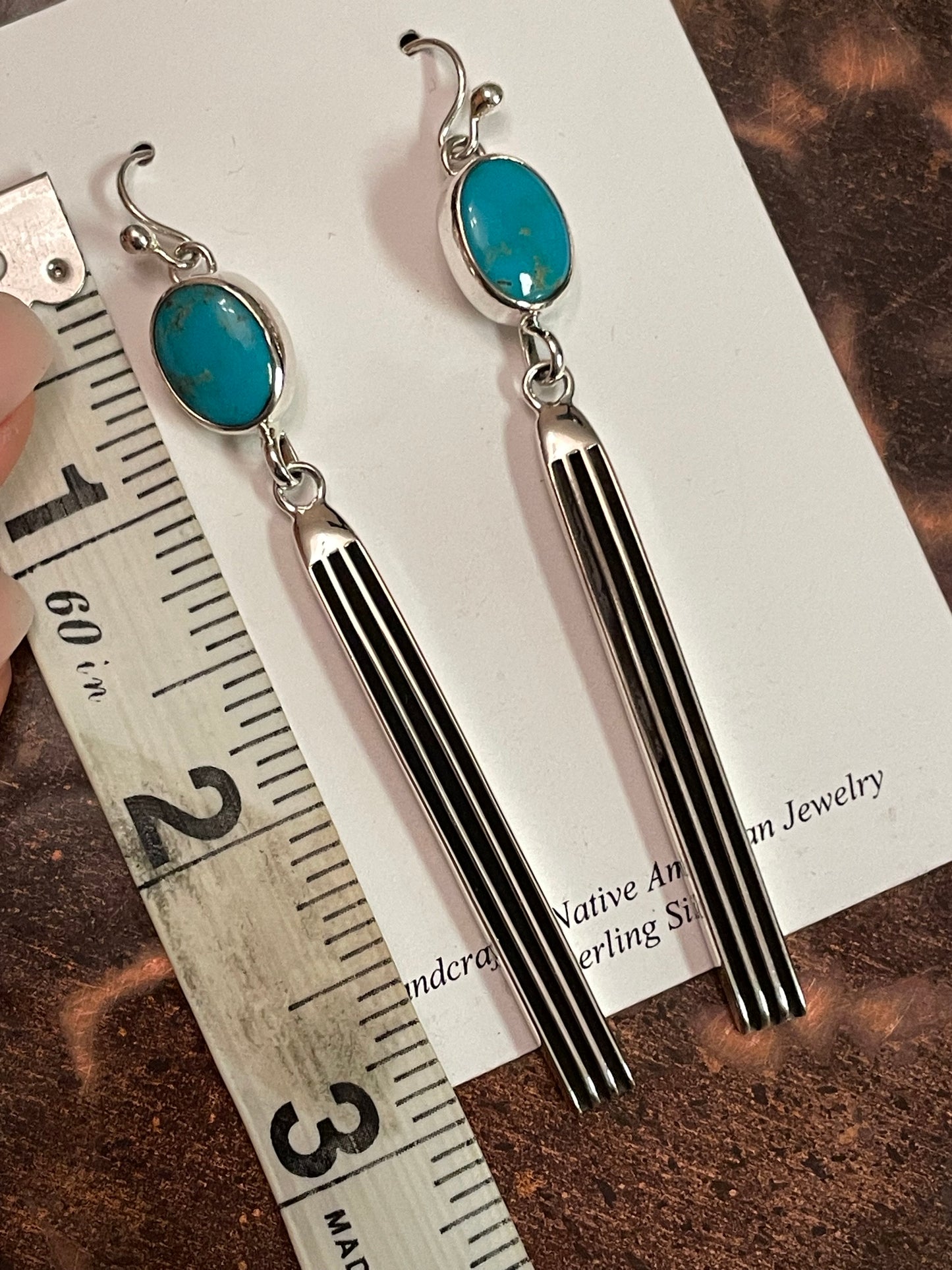 Classy! Silver bar with turquoise stone drop earrings