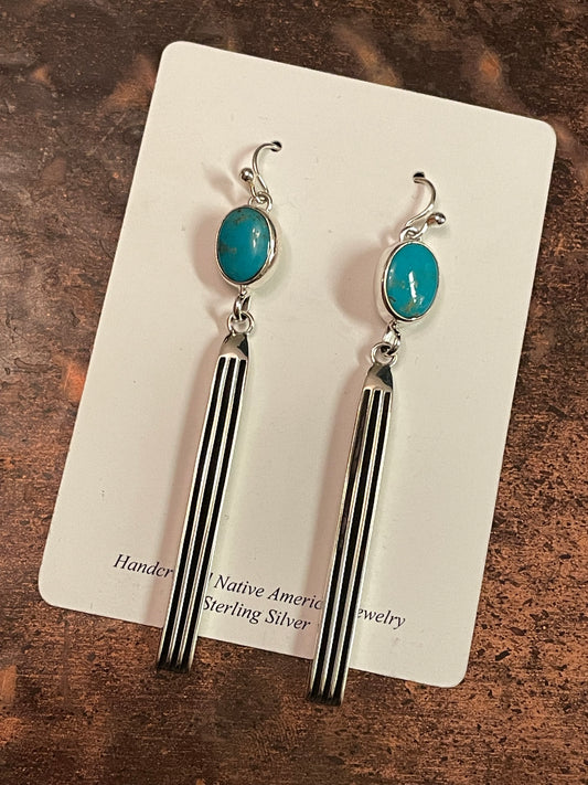 Classy! Silver bar with turquoise stone drop earrings