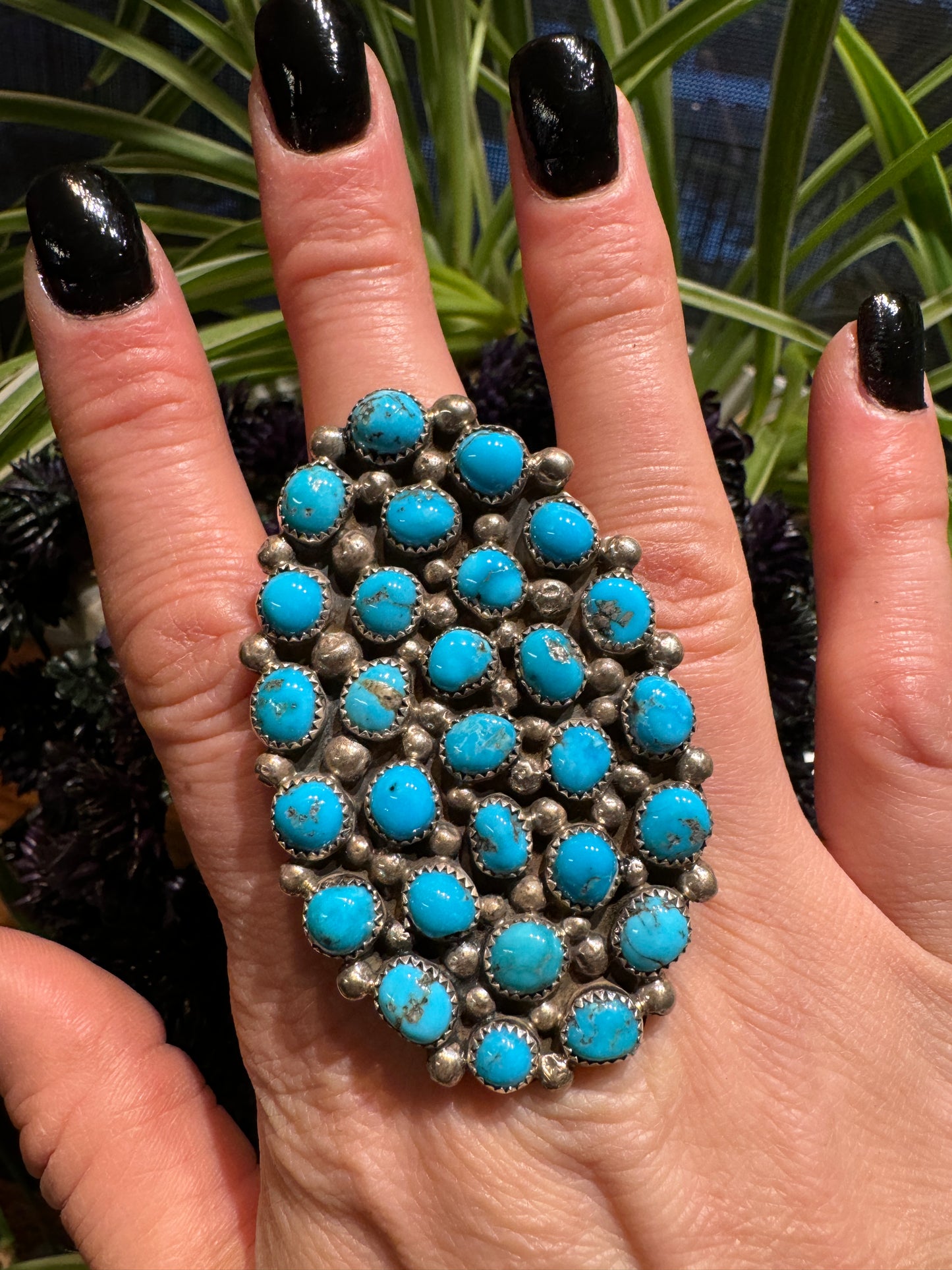 Kingman turquoise Navajo handmade ring by Darlene Begay Jones, size 10