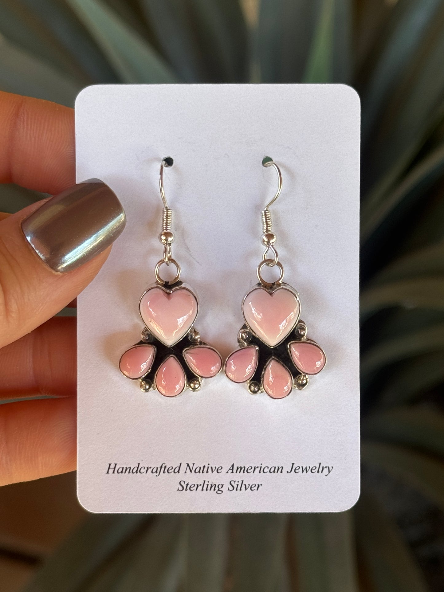 Sterling Silver Pink Conch hearts earrings