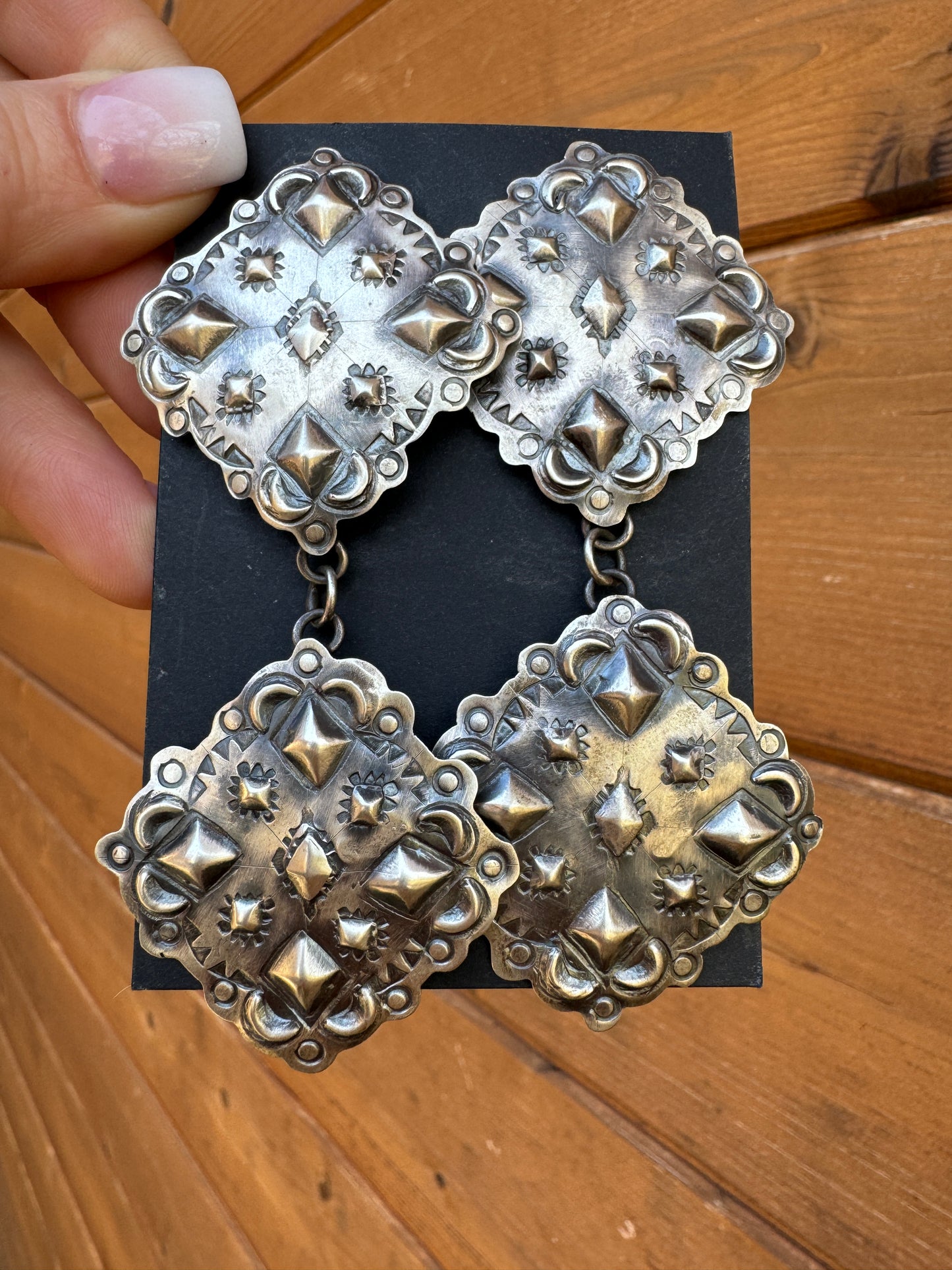 Stamped Sterling silver double diamond earrings