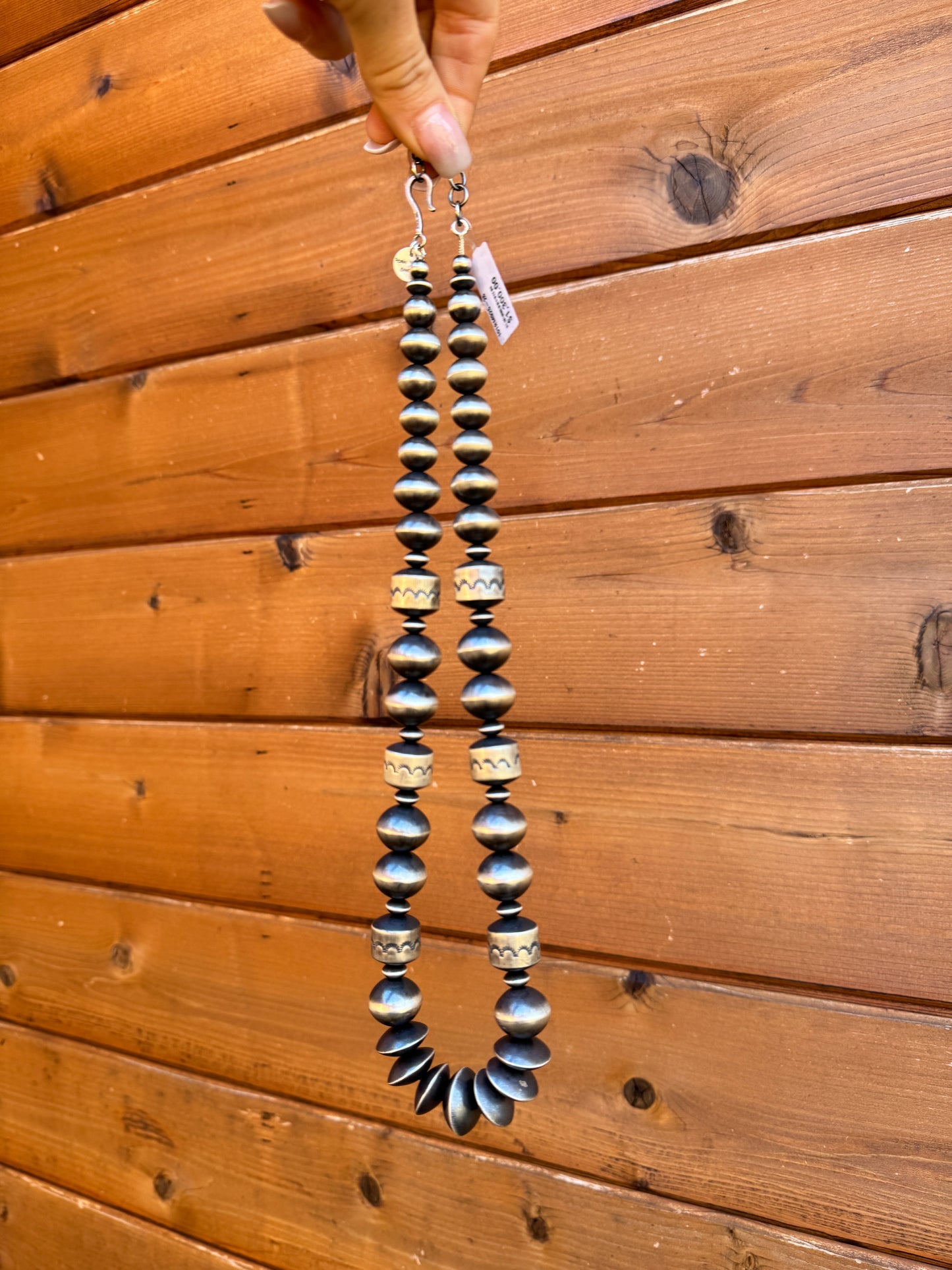 Navajo pearls with stamped barrels by Rose Martin
