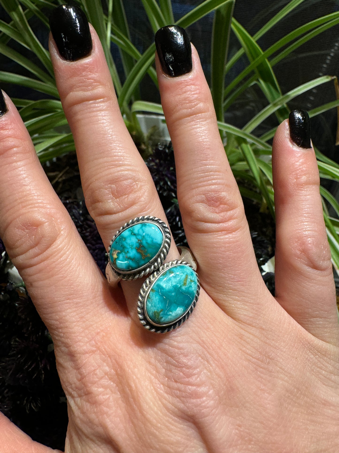 Turquoise double stone wrap ring, size 11