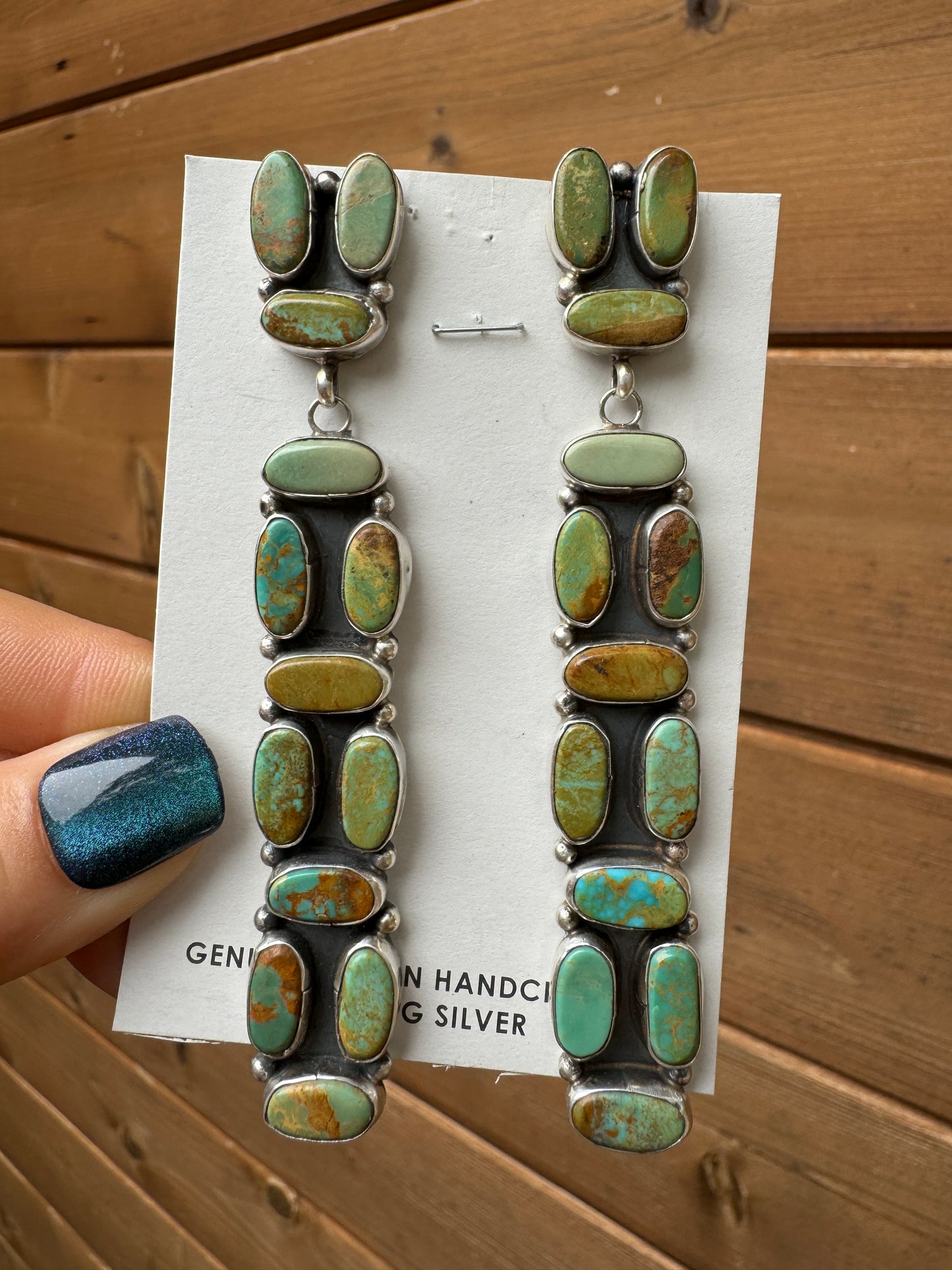High quality! Nearly 4” long turquoise earrings