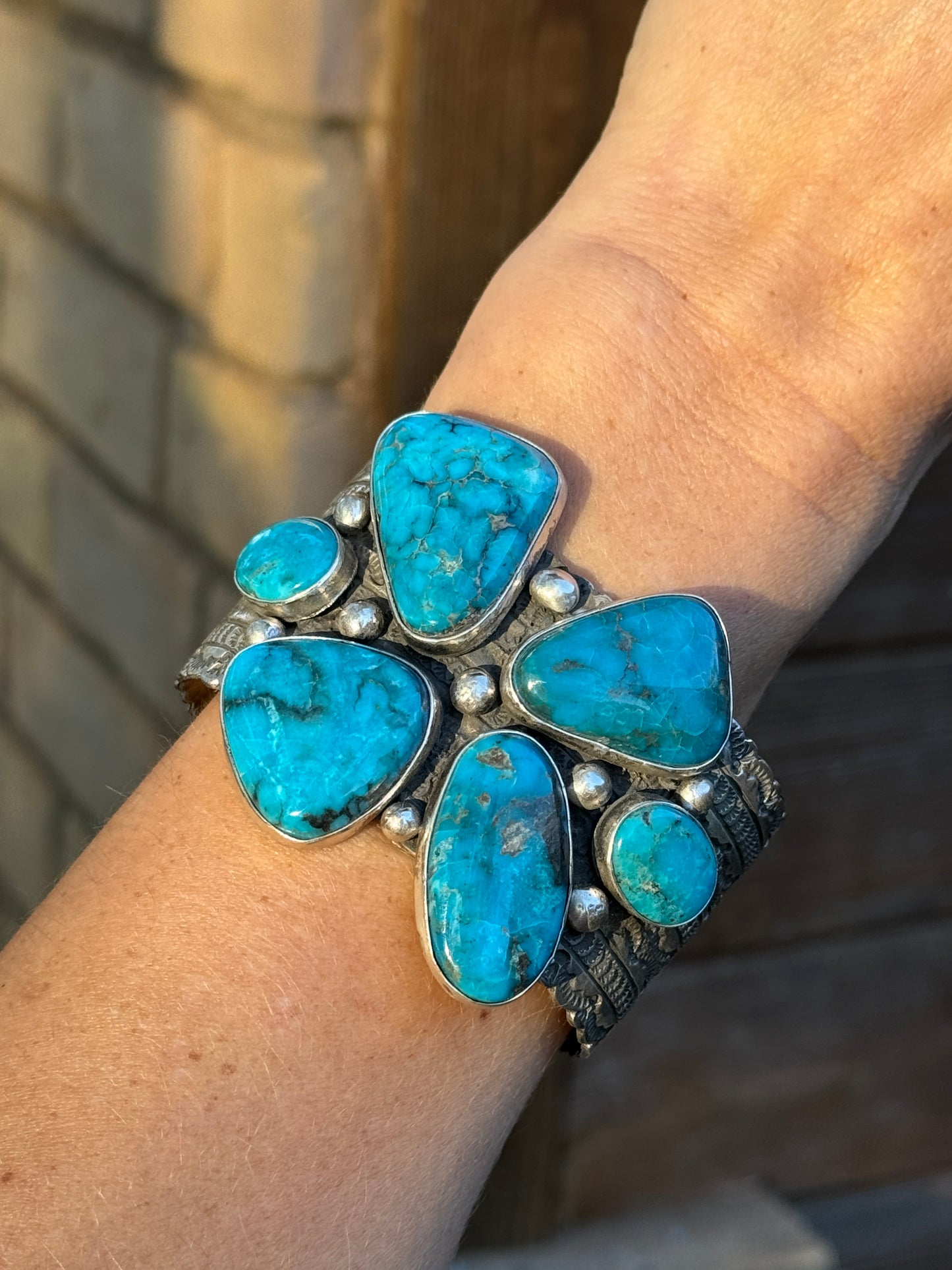 Amazing turquoise stamped cuff