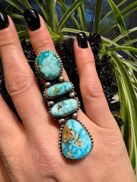 Long turquoise ring, size 9