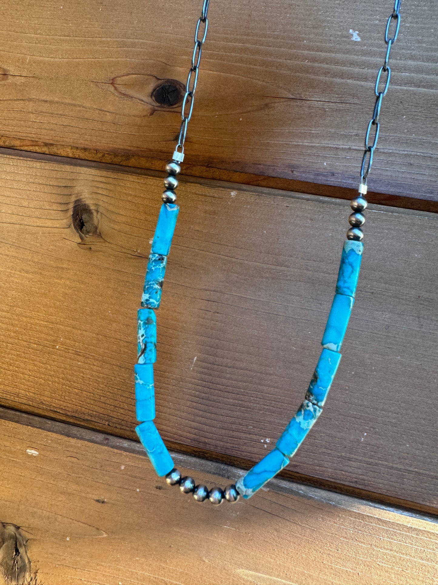 Necklace with turquoise and sterling silver paperclip chain