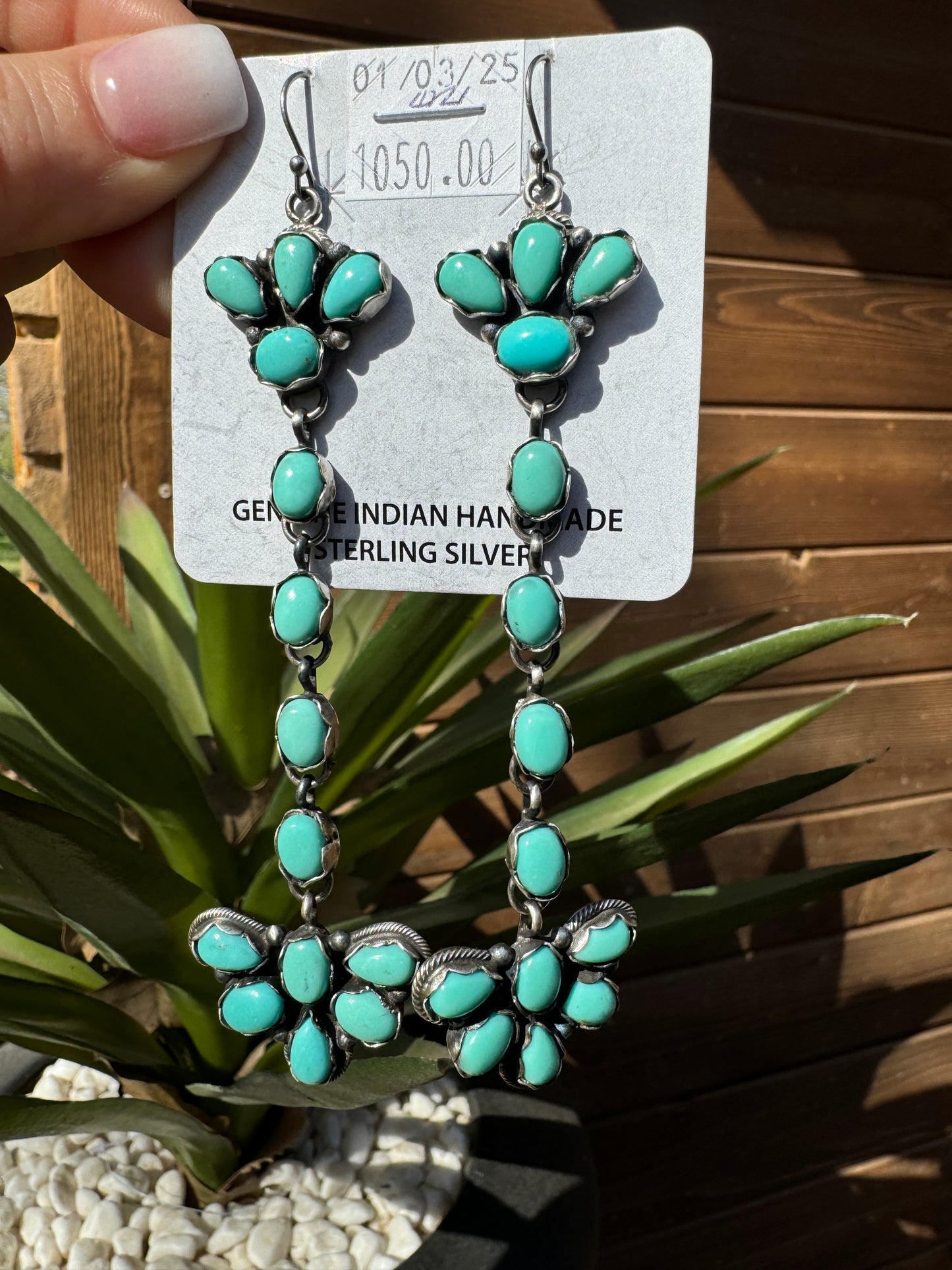 Statement long turquoise earrings