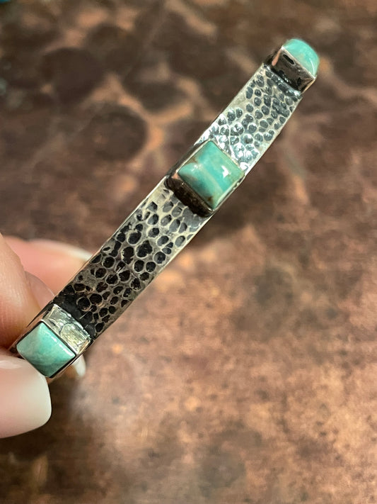 Kingman turquoise hand-hammered bracelet