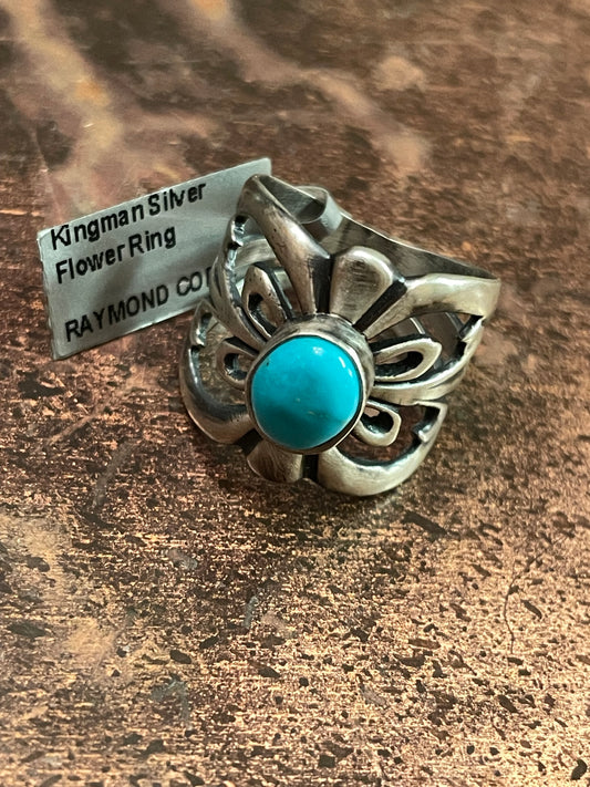 Kingman Silver Flower ring, size 7