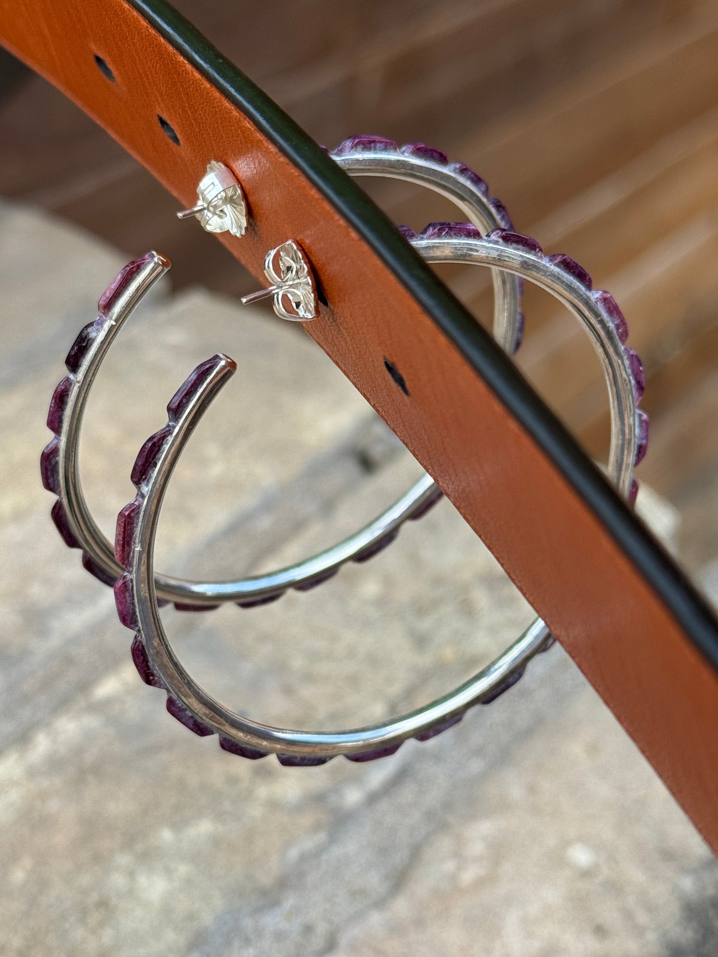Federico Purple Spiny Sterling Silver XL hoop earrings