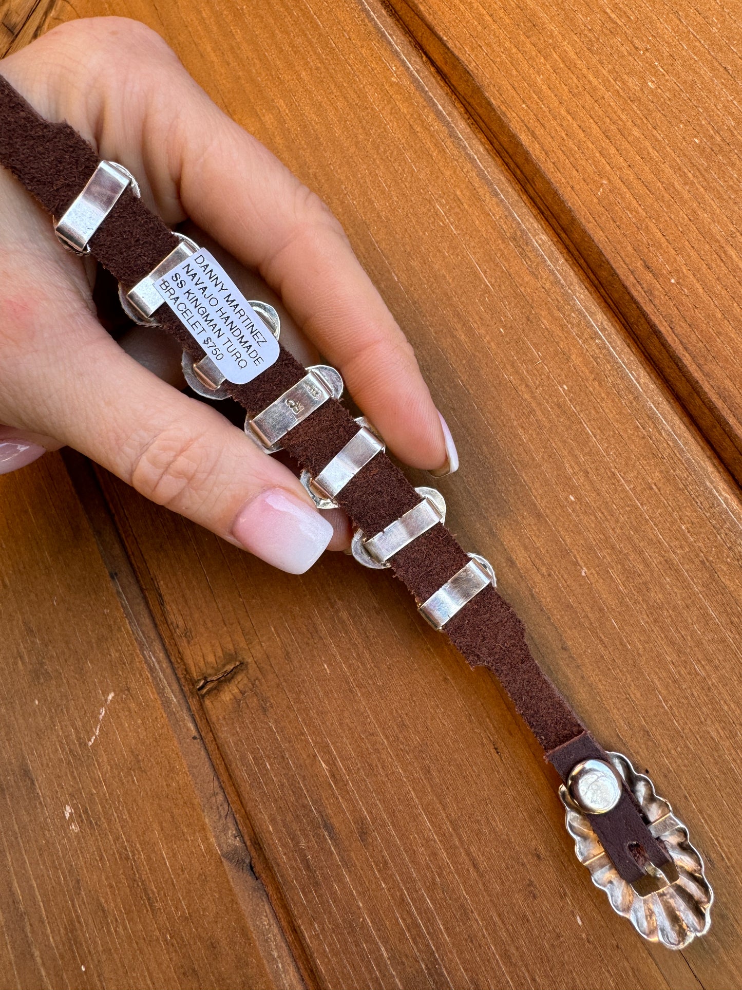 Navajo 7 stone turquoise leather bracelet