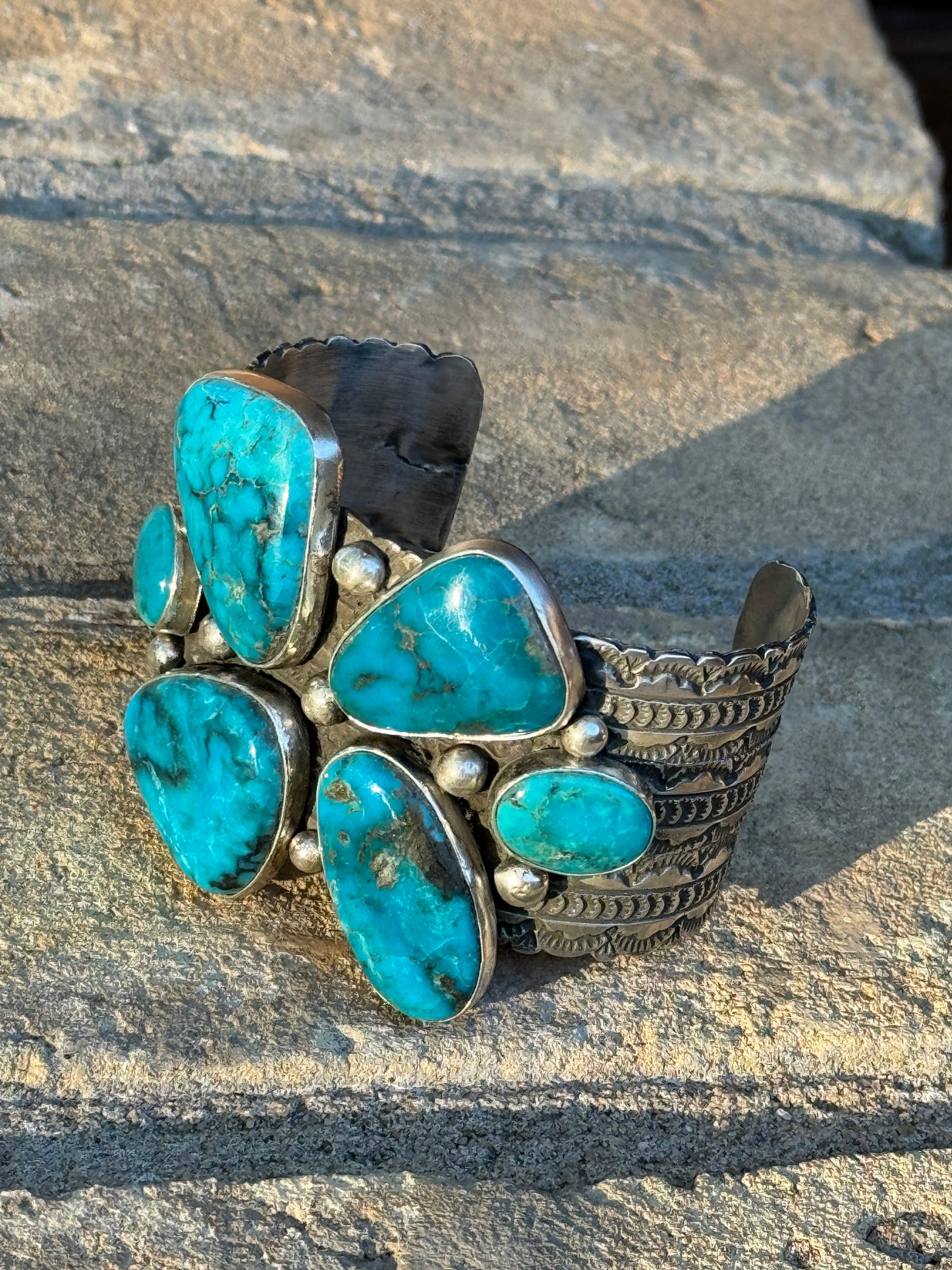 Amazing turquoise stamped cuff