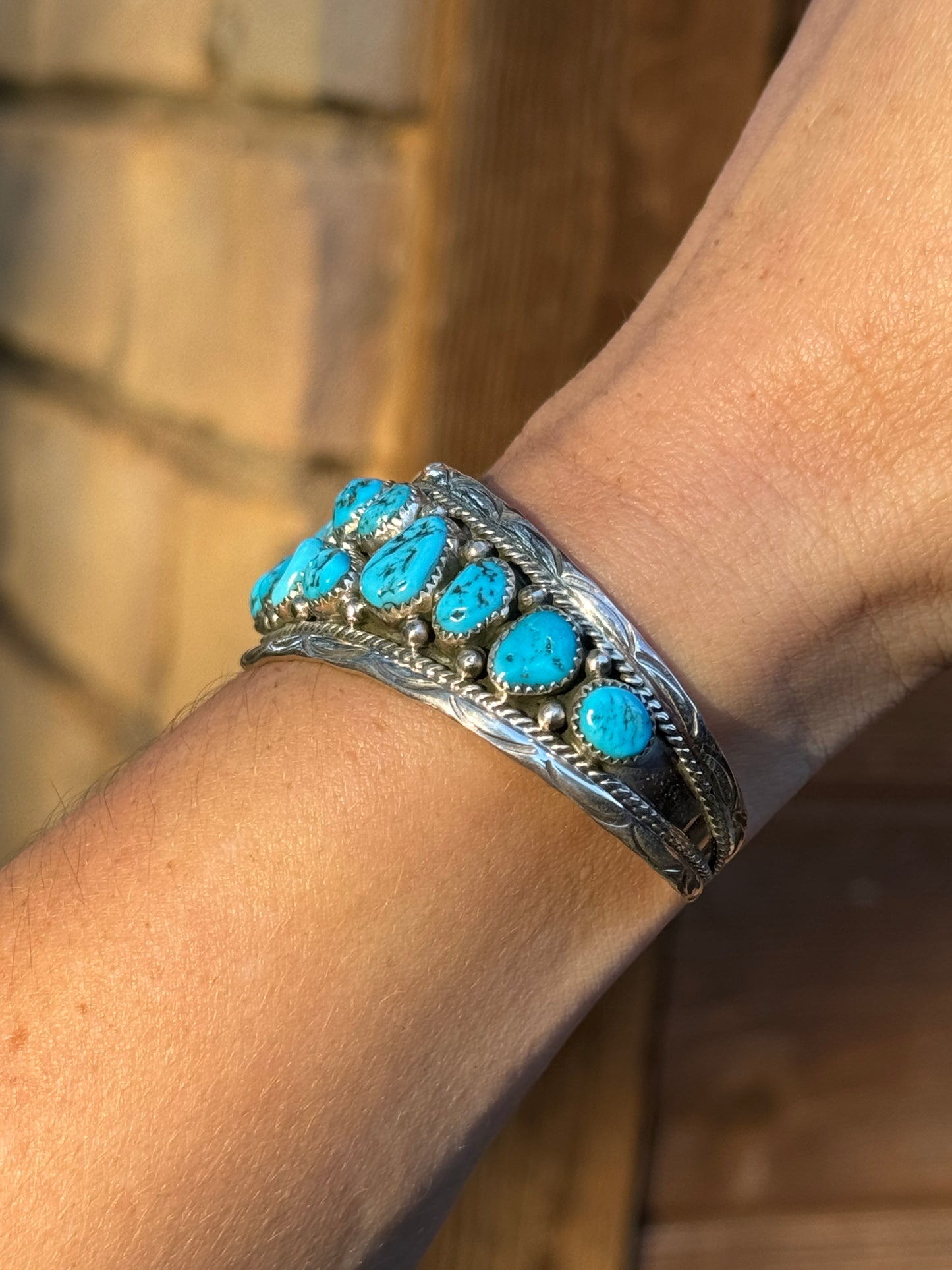 Anita Whitegoat Kingman turquoise Navajo handmade cuff