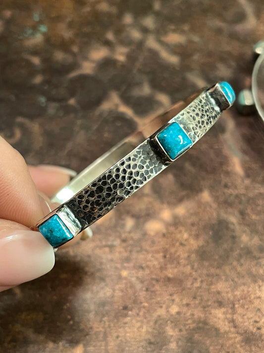 Kingman turquoise hand-hammered bracelet