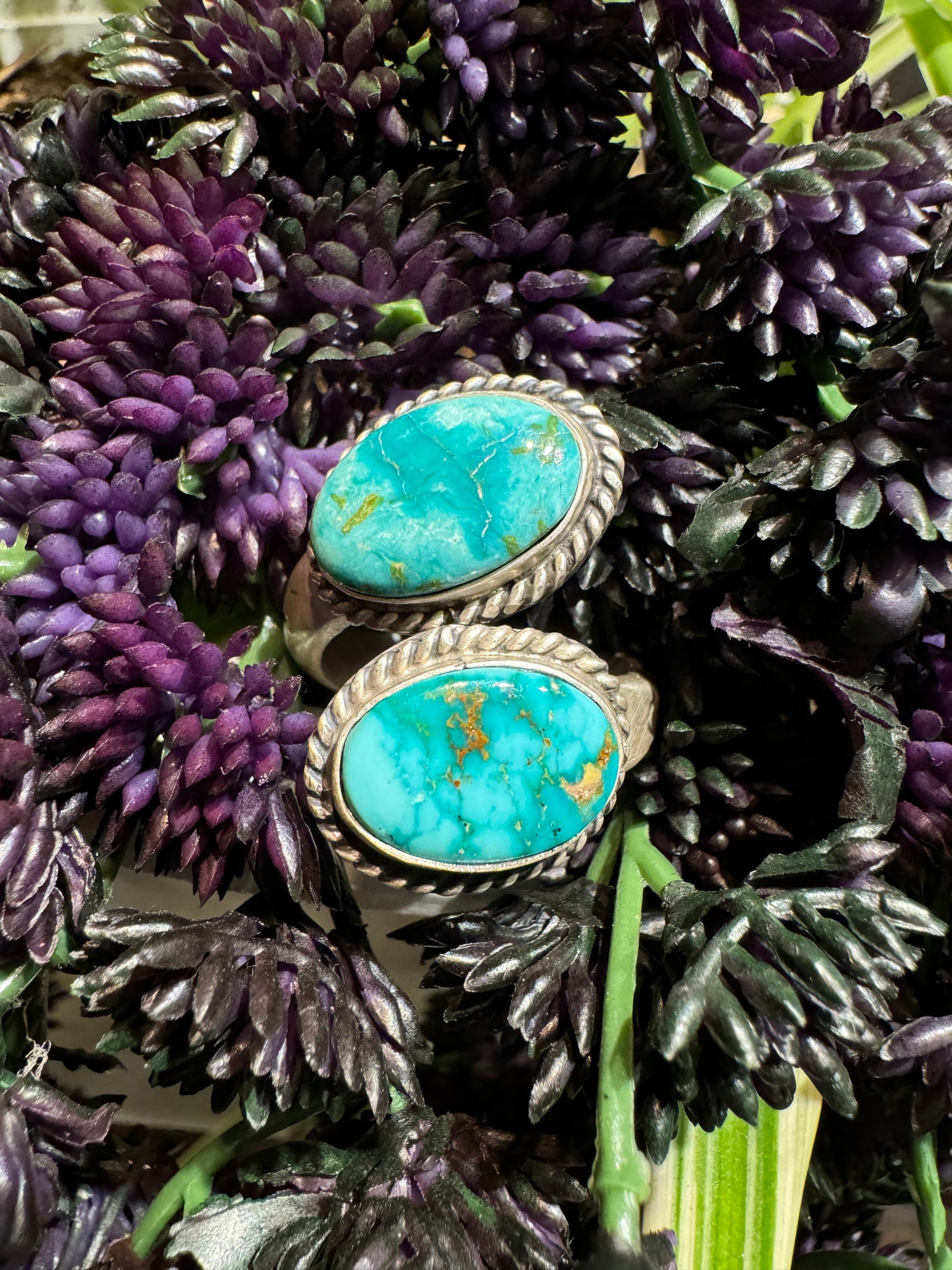 Turquoise double stone wrap ring, size 11