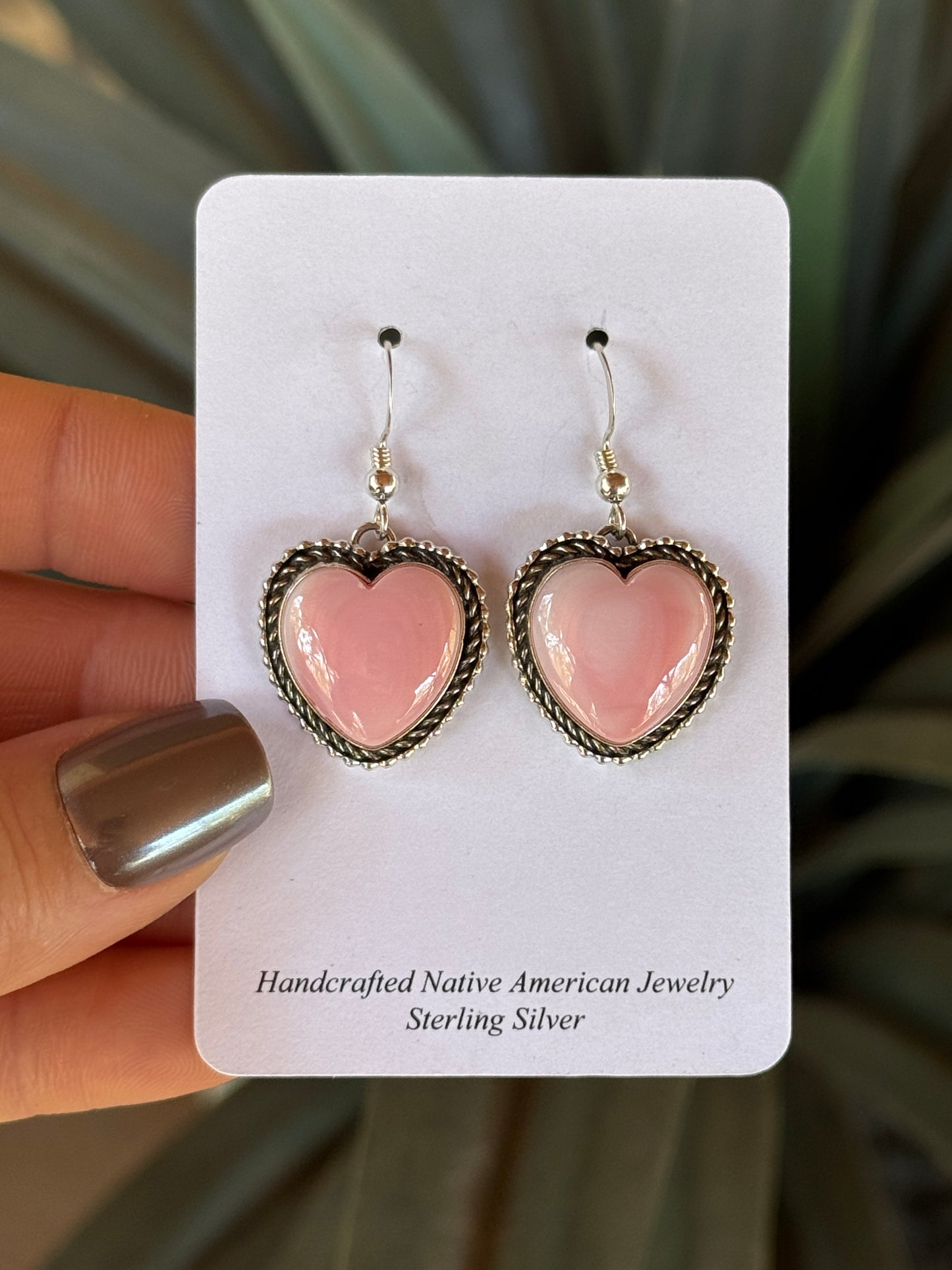 Navajo handmade Pink Conch heart dangle earrings