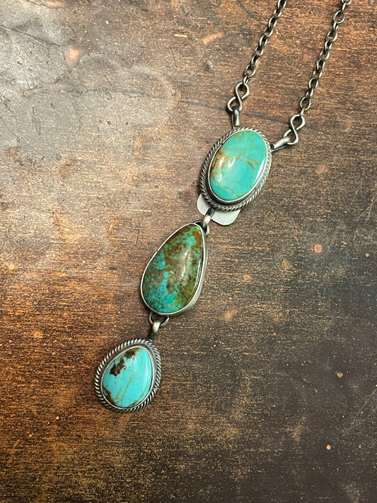 Multi turquoise 3 stone necklace
