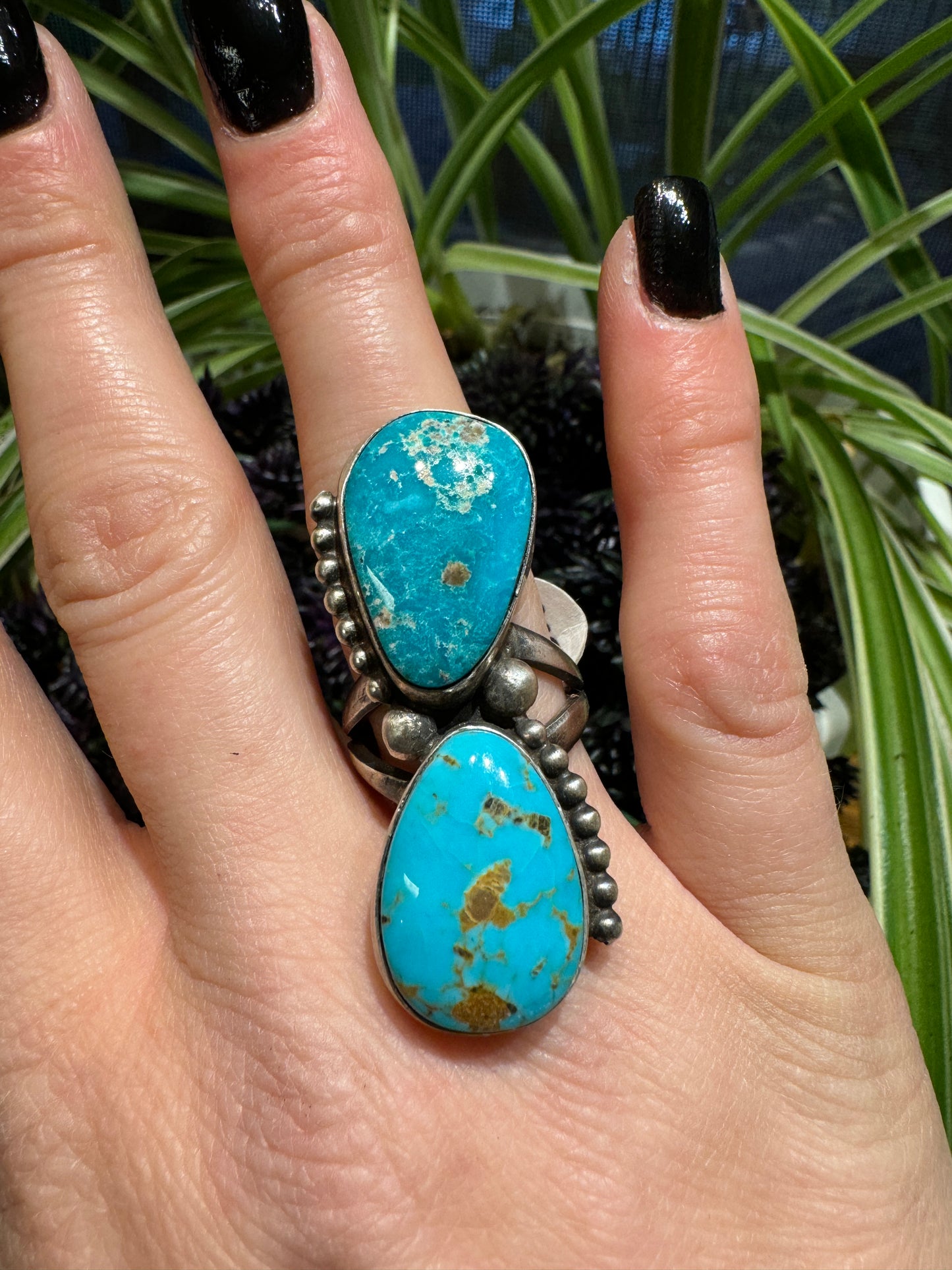 Double stone turquoise ring, size 8.5
