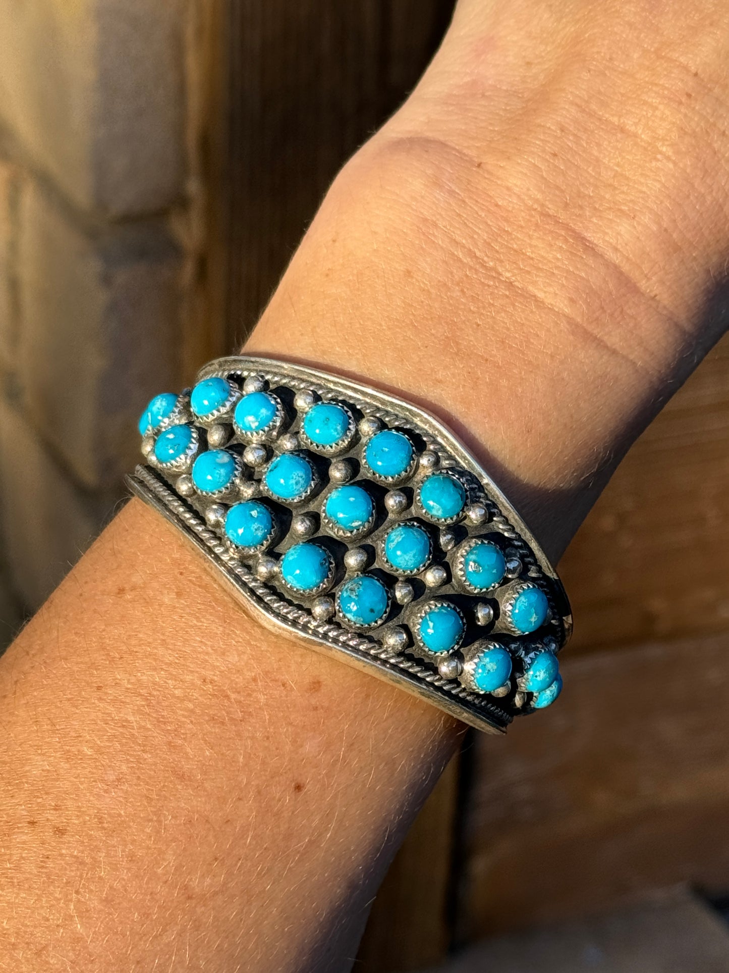 Kingman turquoise dot Navajo handmade cuff