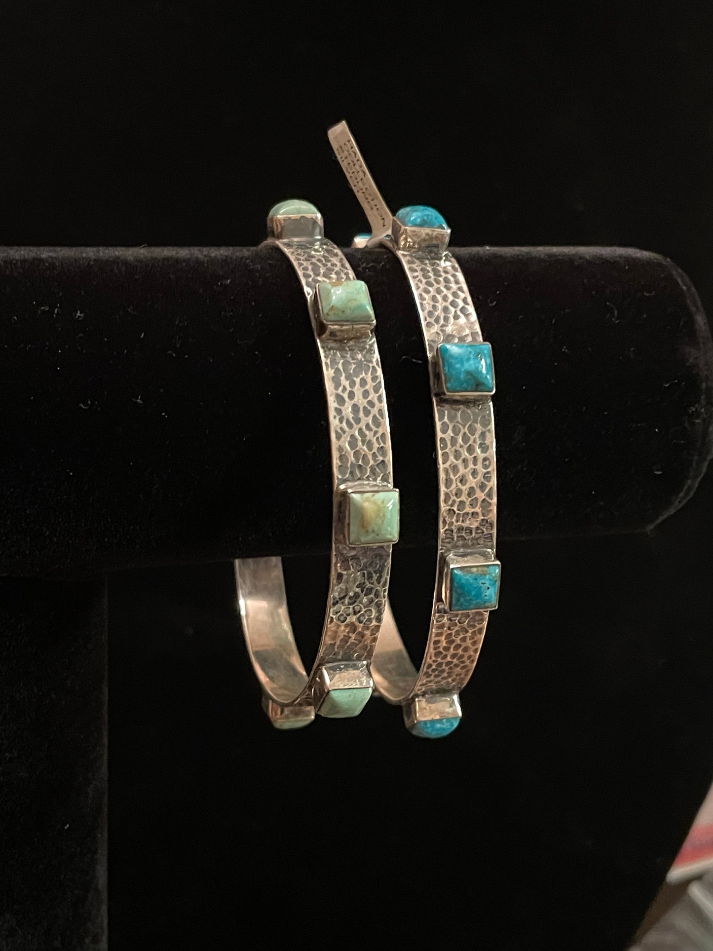 Kingman turquoise hand-hammered bracelet