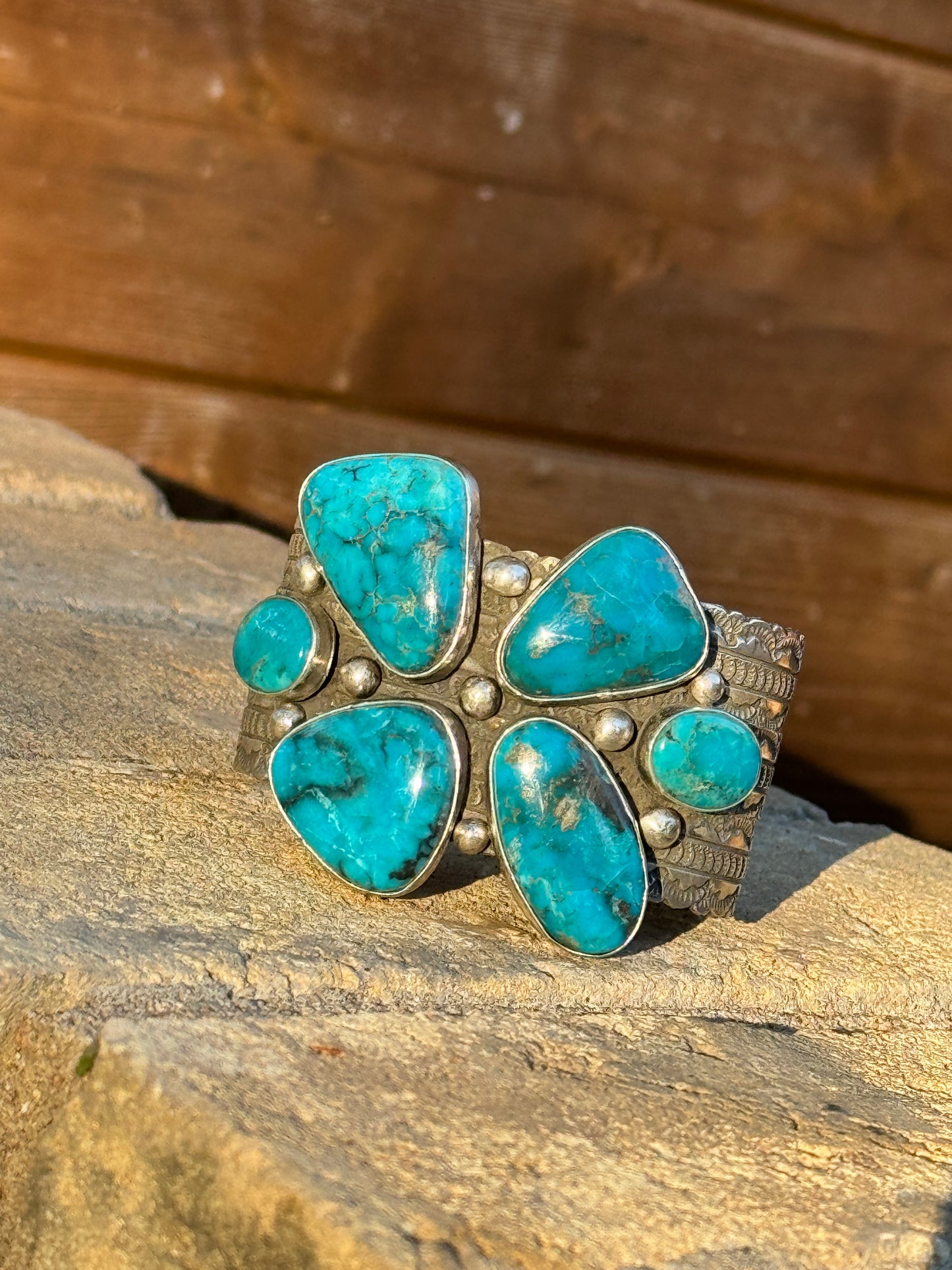 Amazing turquoise stamped cuff