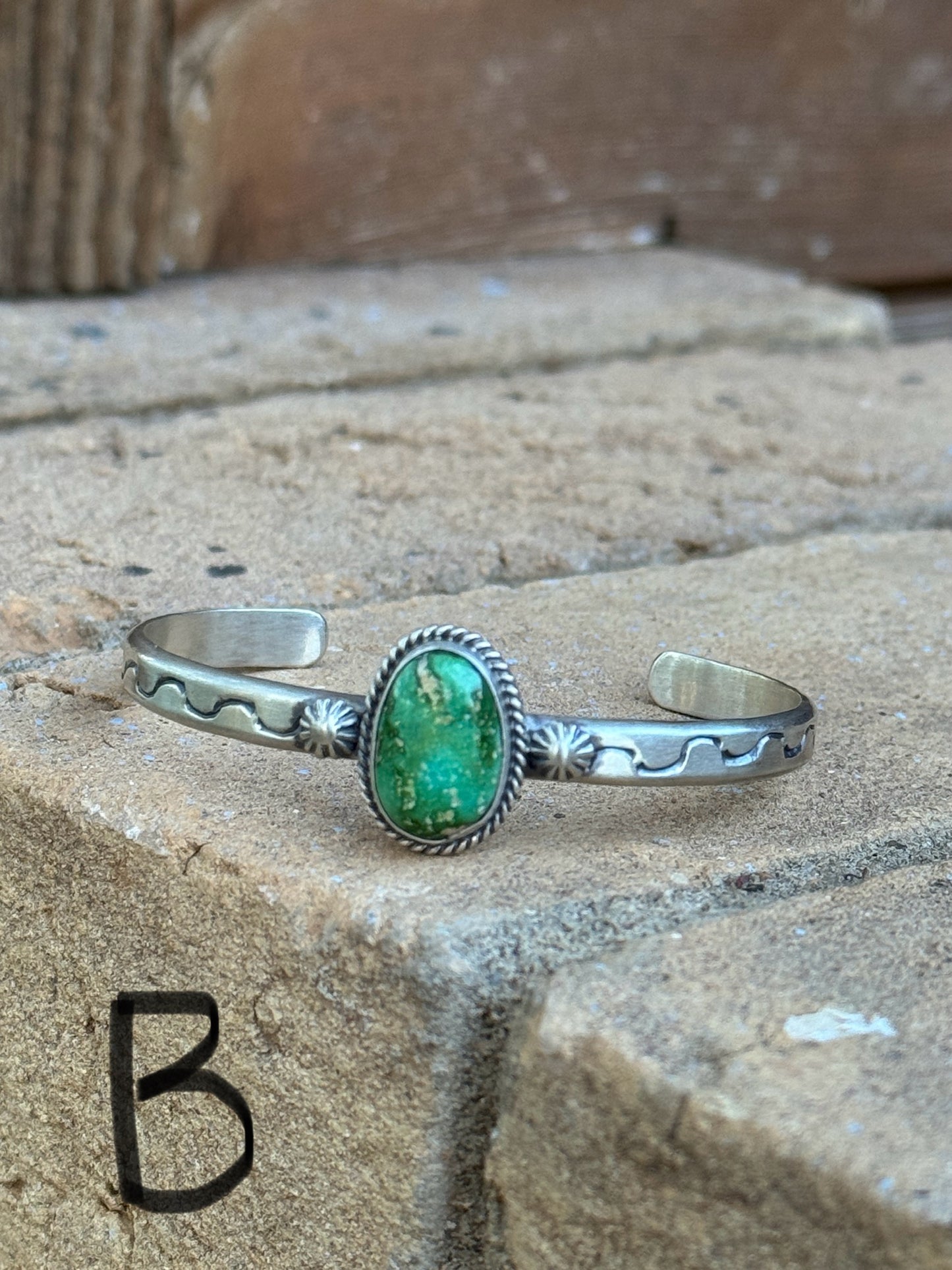 Turquoise stone stamped cuff