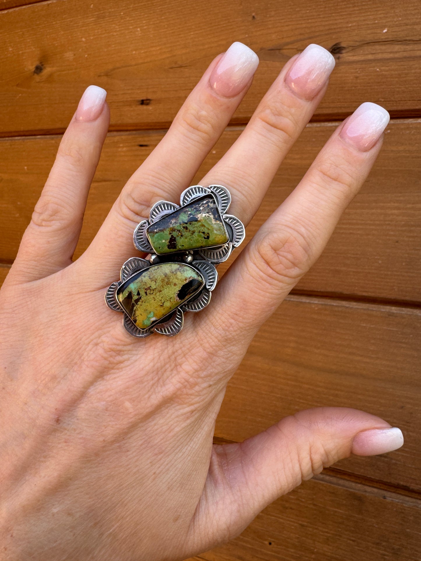 Navajo made Black Jack turquoise adjustable ring