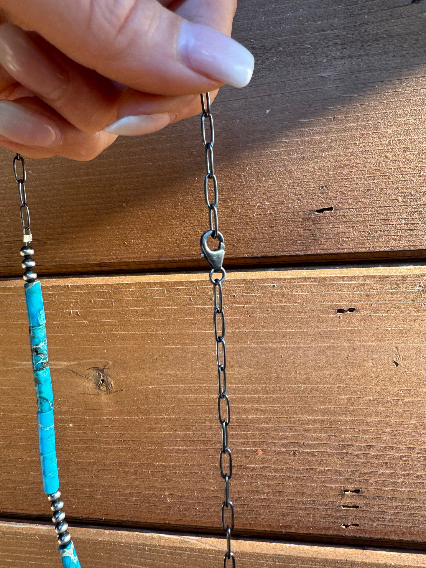 Necklace with turquoise and sterling silver paperclip chain