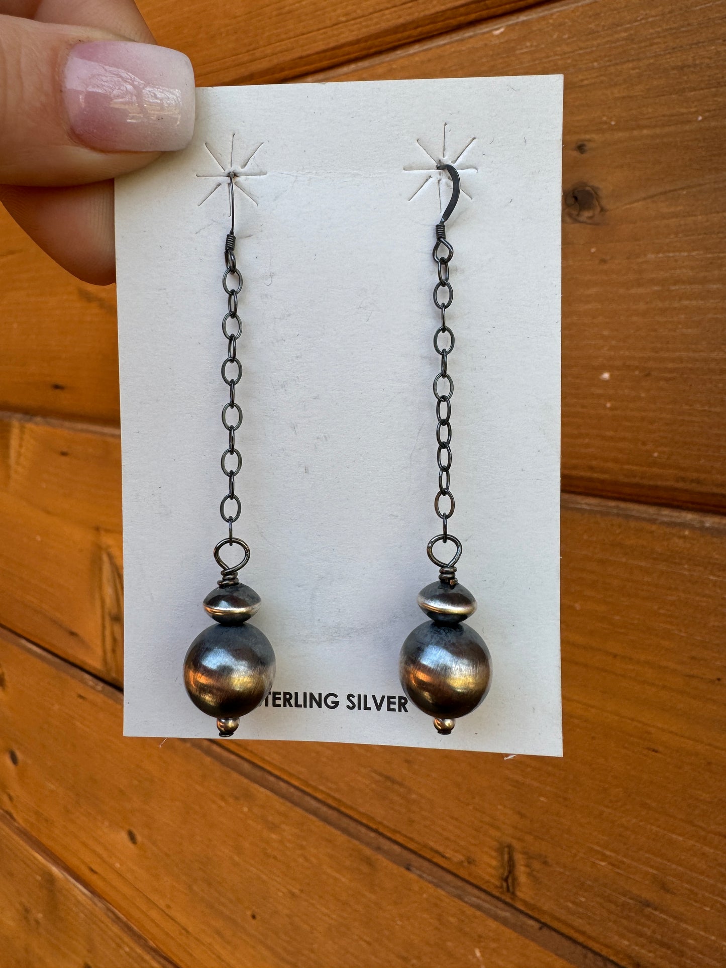 Navajo hang-strung pearl chain earrings