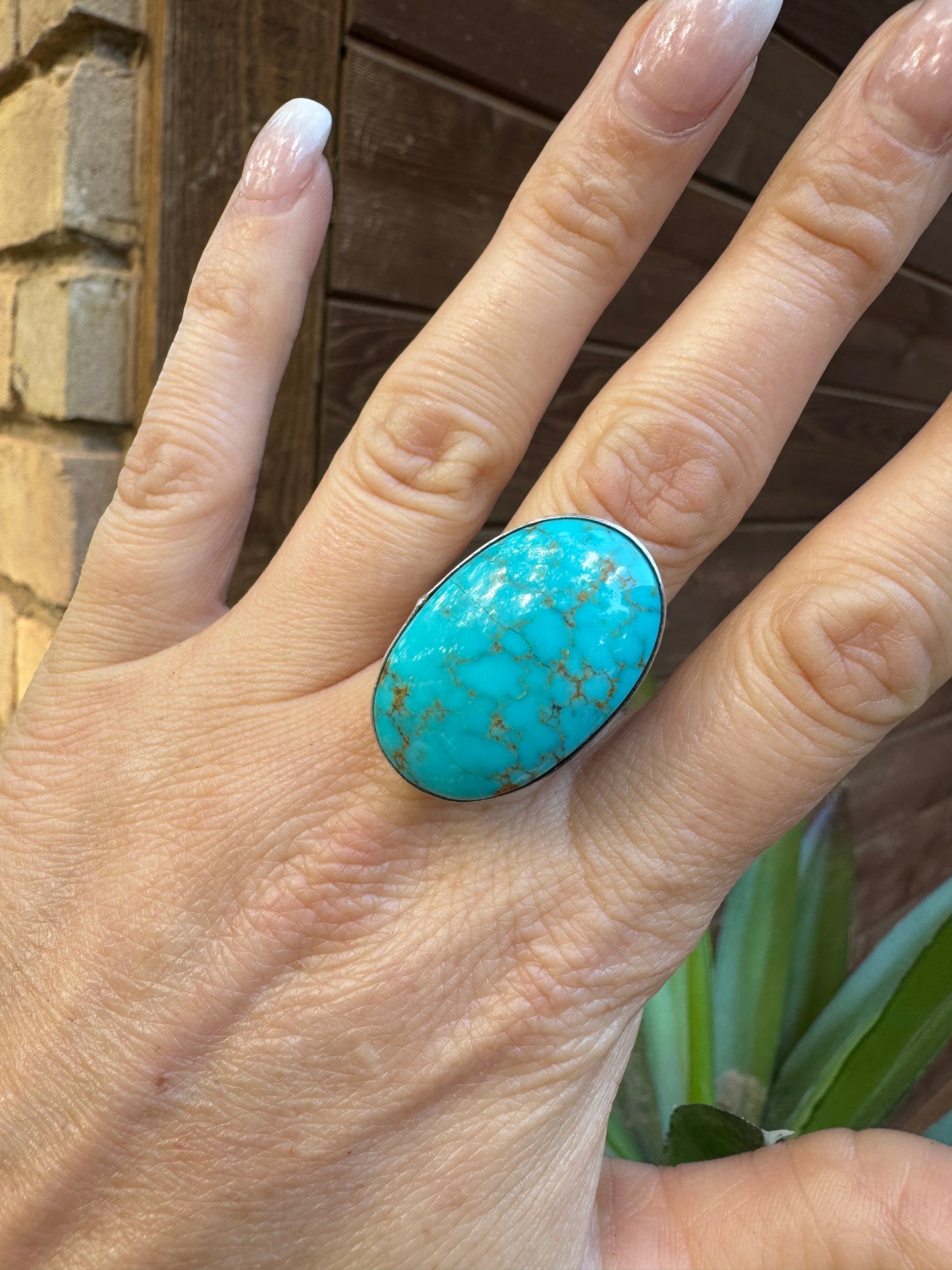 Large turquoise oval ring, size 9