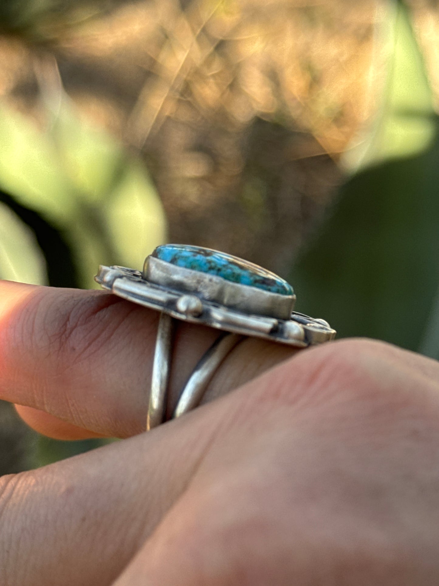 Kingman turquoise sterling silver ring, size 8