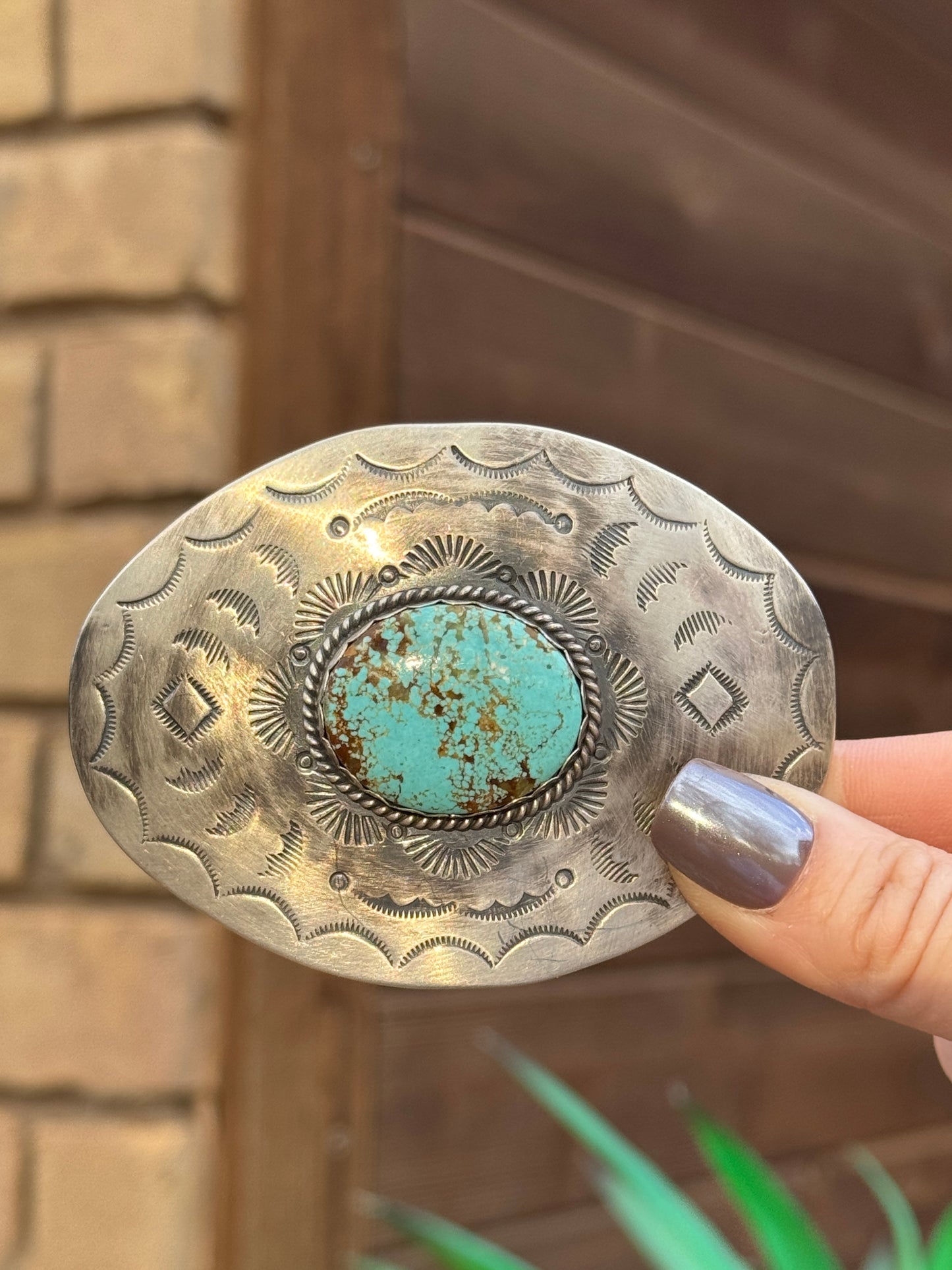 #8 Turquoise stamped Sterling Silver buckle