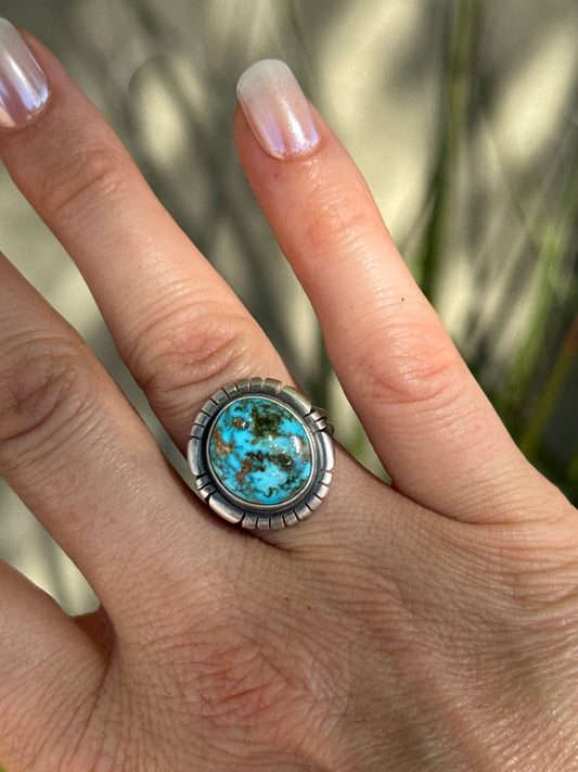 Kingman turquoise sterling silver ring, size 8