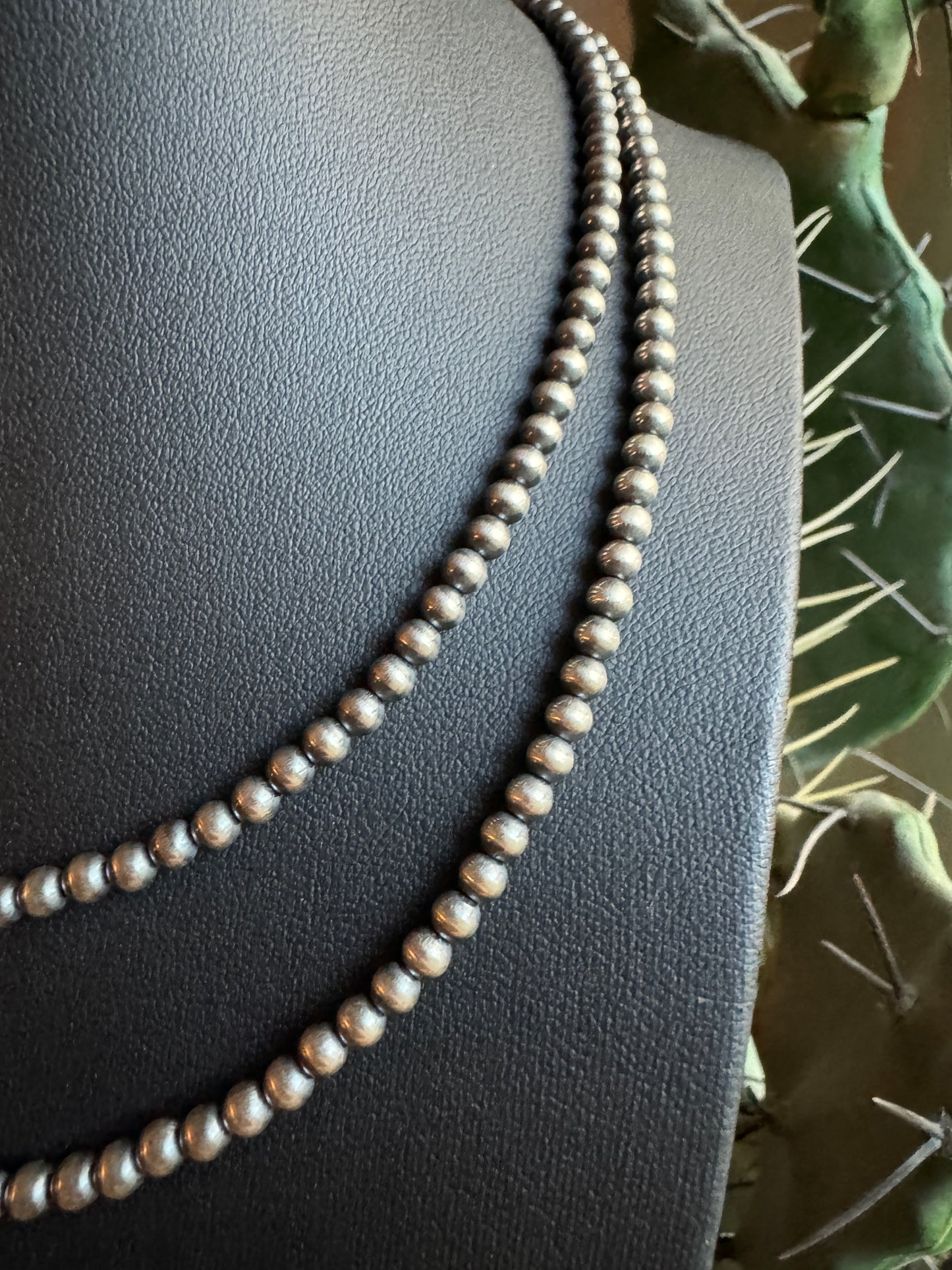 Sterling silver Navajo style pearl 4mm necklace sizes 16” and 18”