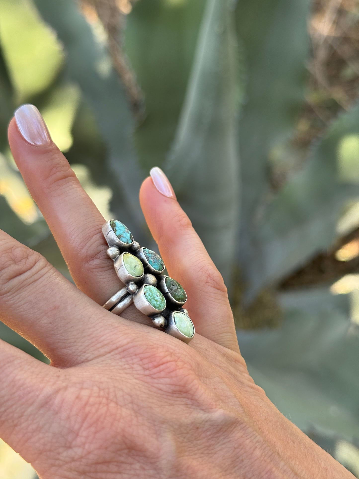 Mixed Turquoise Sterling silver ring, adjustable