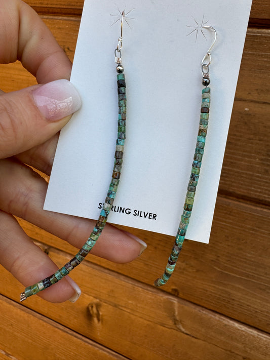 Long Navajo handmade turquoise beaded earrings