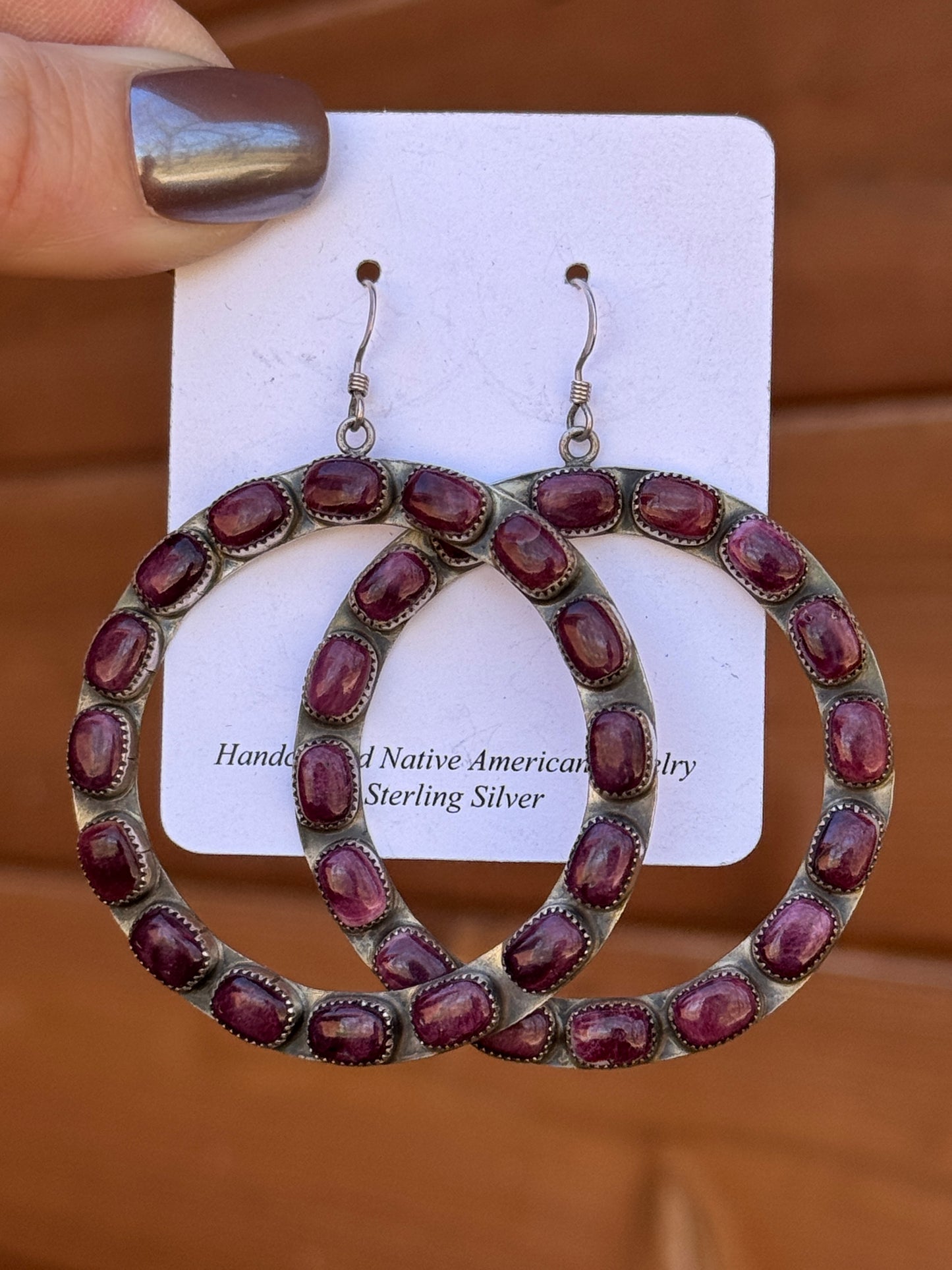 Purple Spiny sterling silver circle dangle earrings